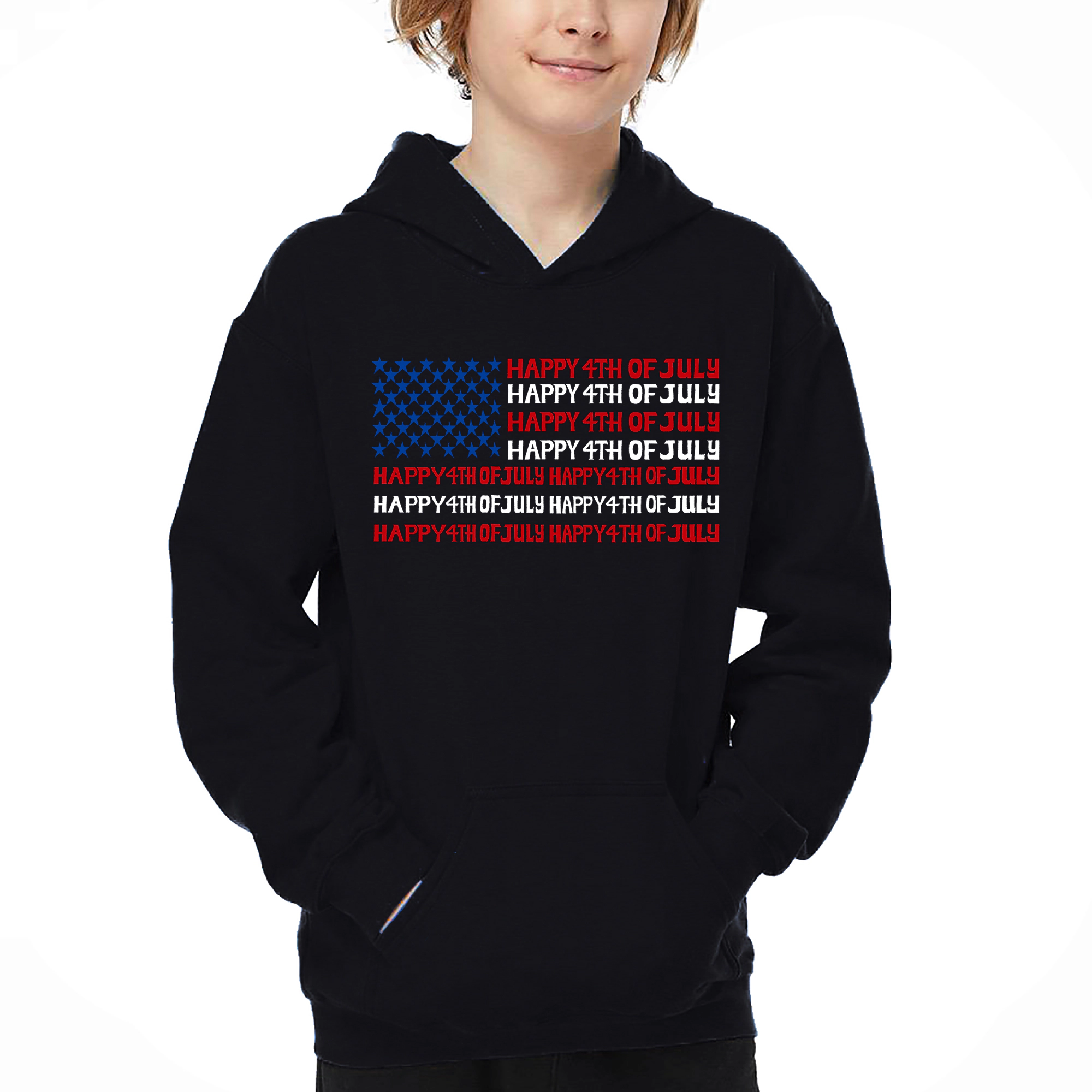 LA Pop Art Boy's Word Hoodie - Happy 4th of July