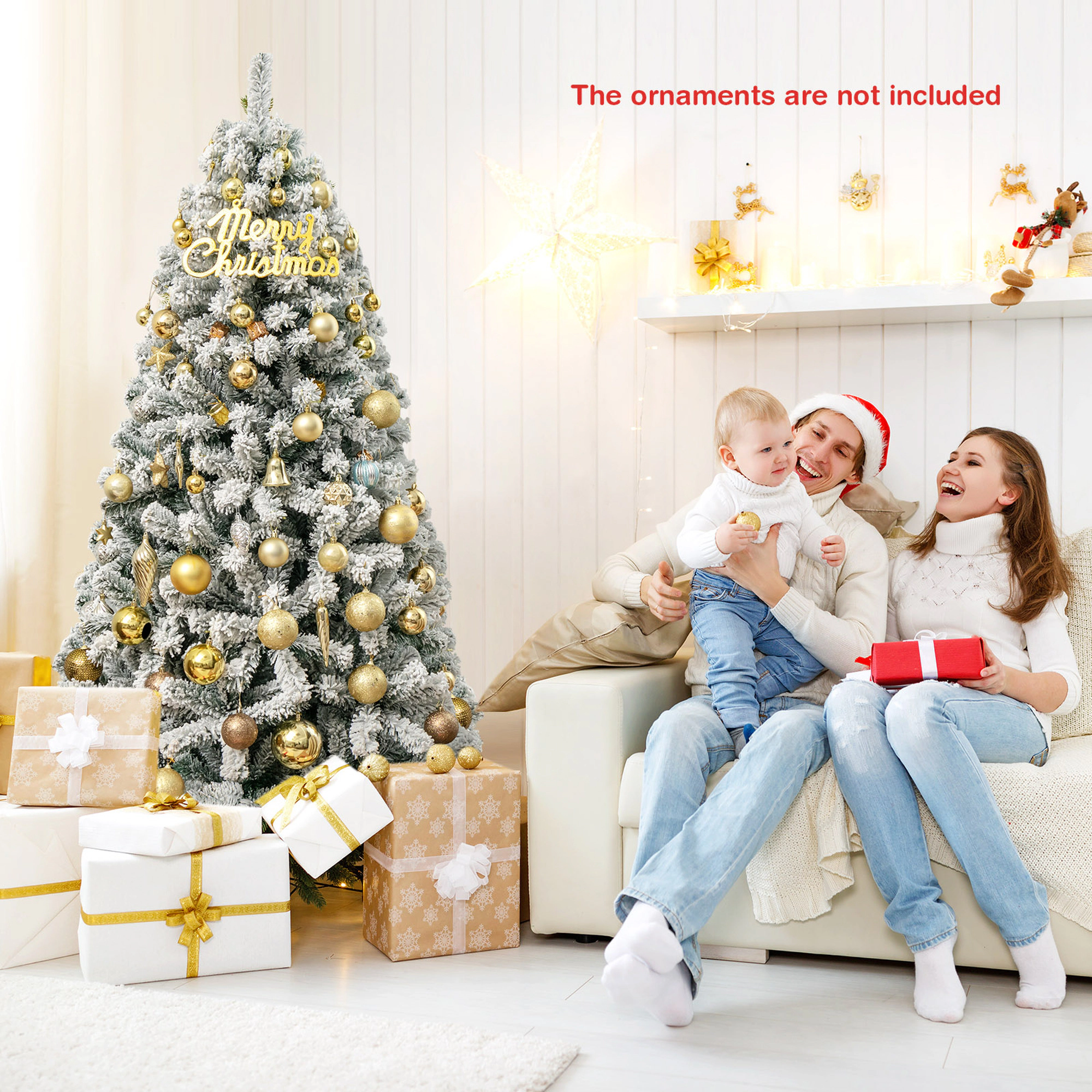 Costway 9ft Snow Flocked Hinged Artificial Christmas Tree Unlit Metal