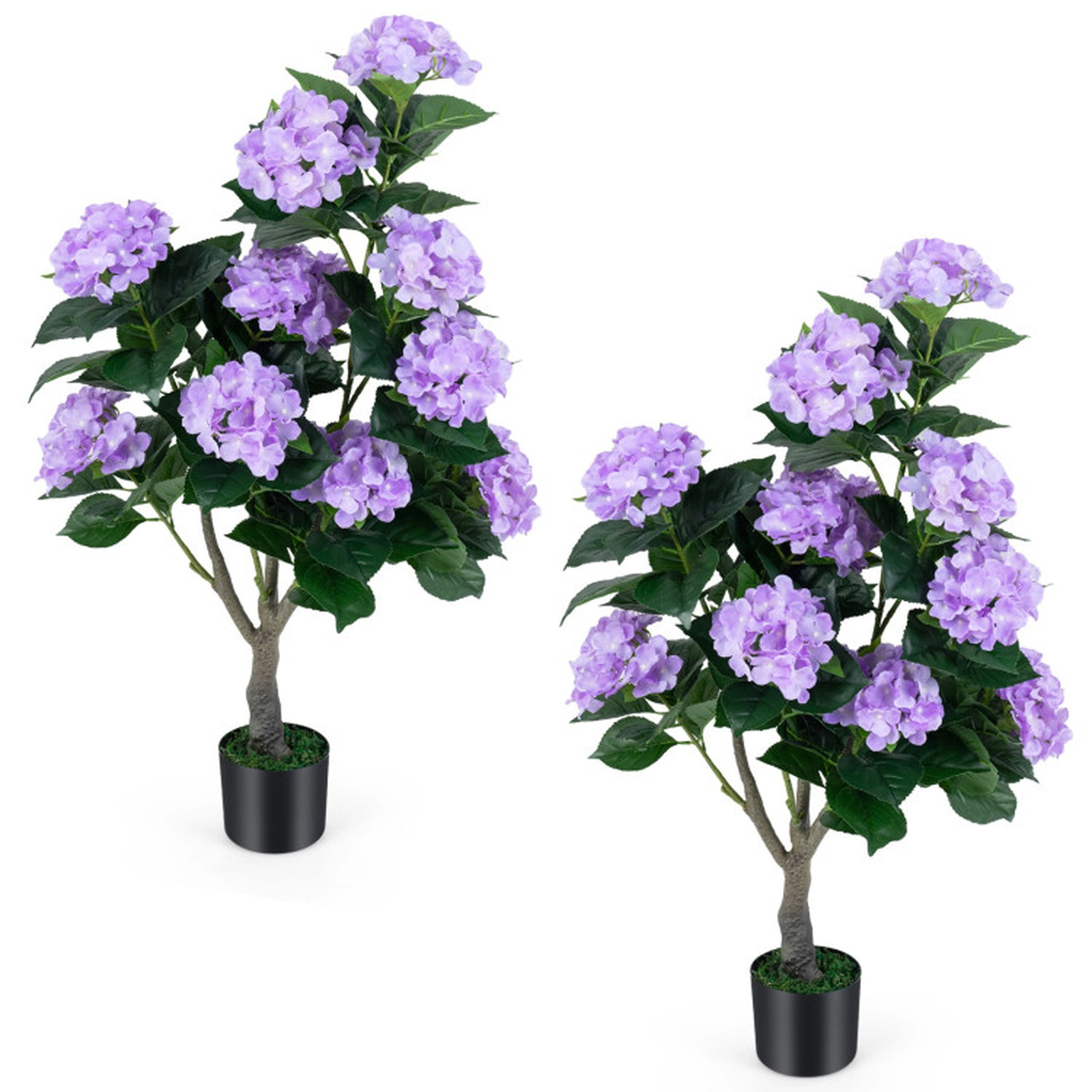 SUGIFT 43.5-in Artificial Hydrangea Tree 2-Pack with 11-Flower Clusters and Cement-Filled Flower Pots Purple