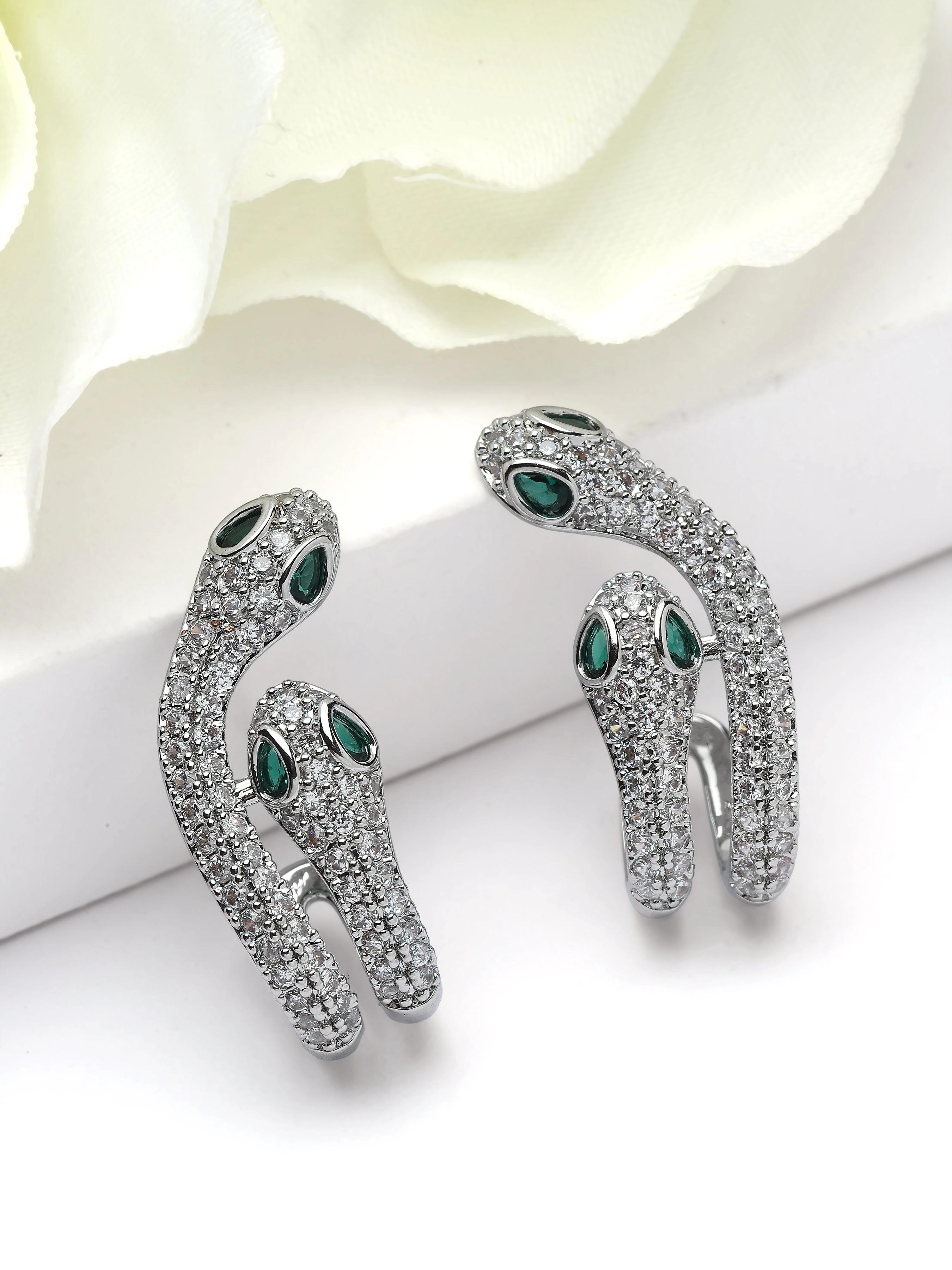 AGP PARIS Womens Pavé Serpent Hugger Stud Earrings