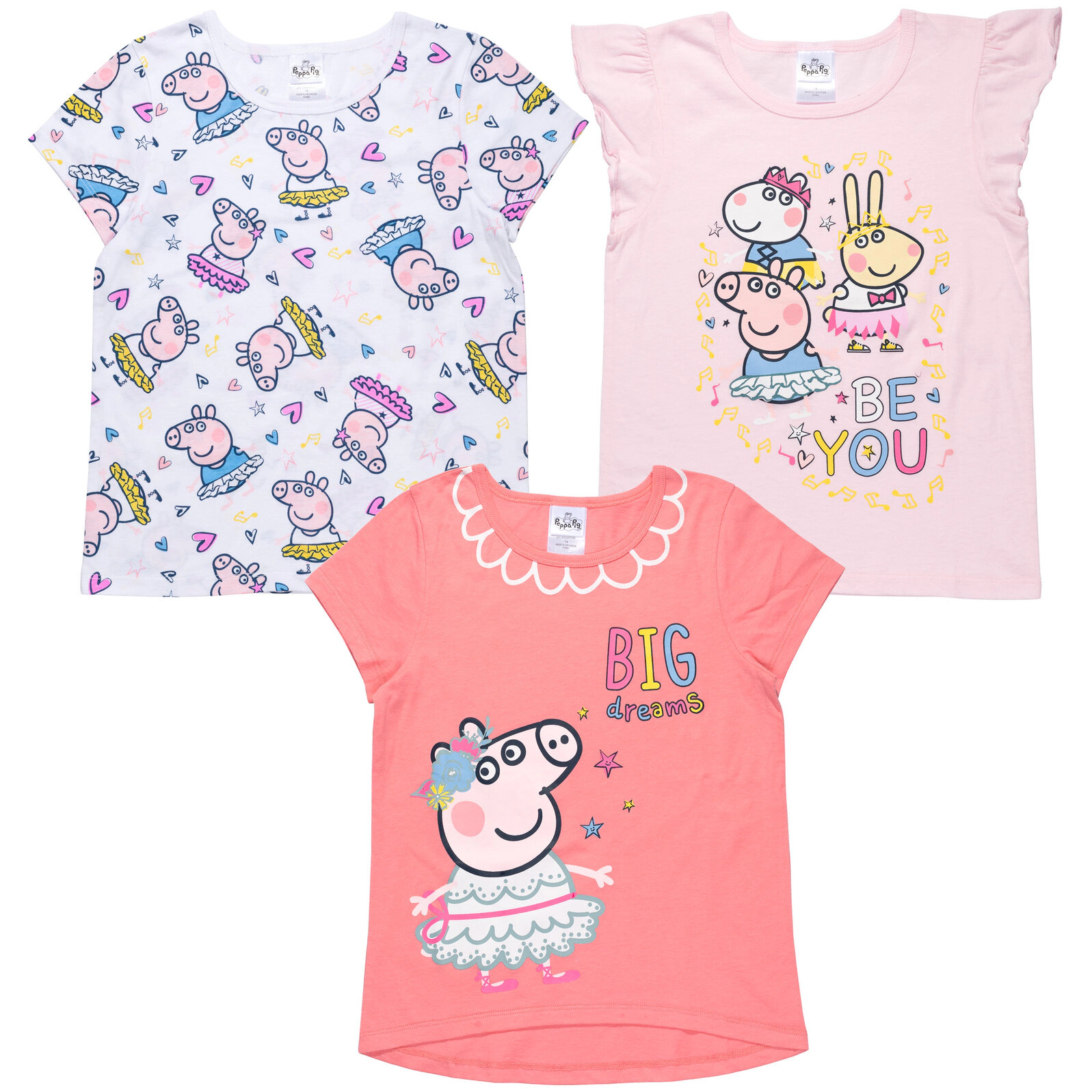 Peppa Pig Girls' 3-Pack Short Sleeve T-Shirts