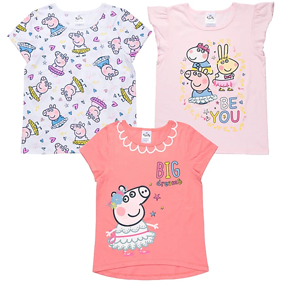 Peppa Pig Girls' 3-Pack Short Sleeve T-Shirts