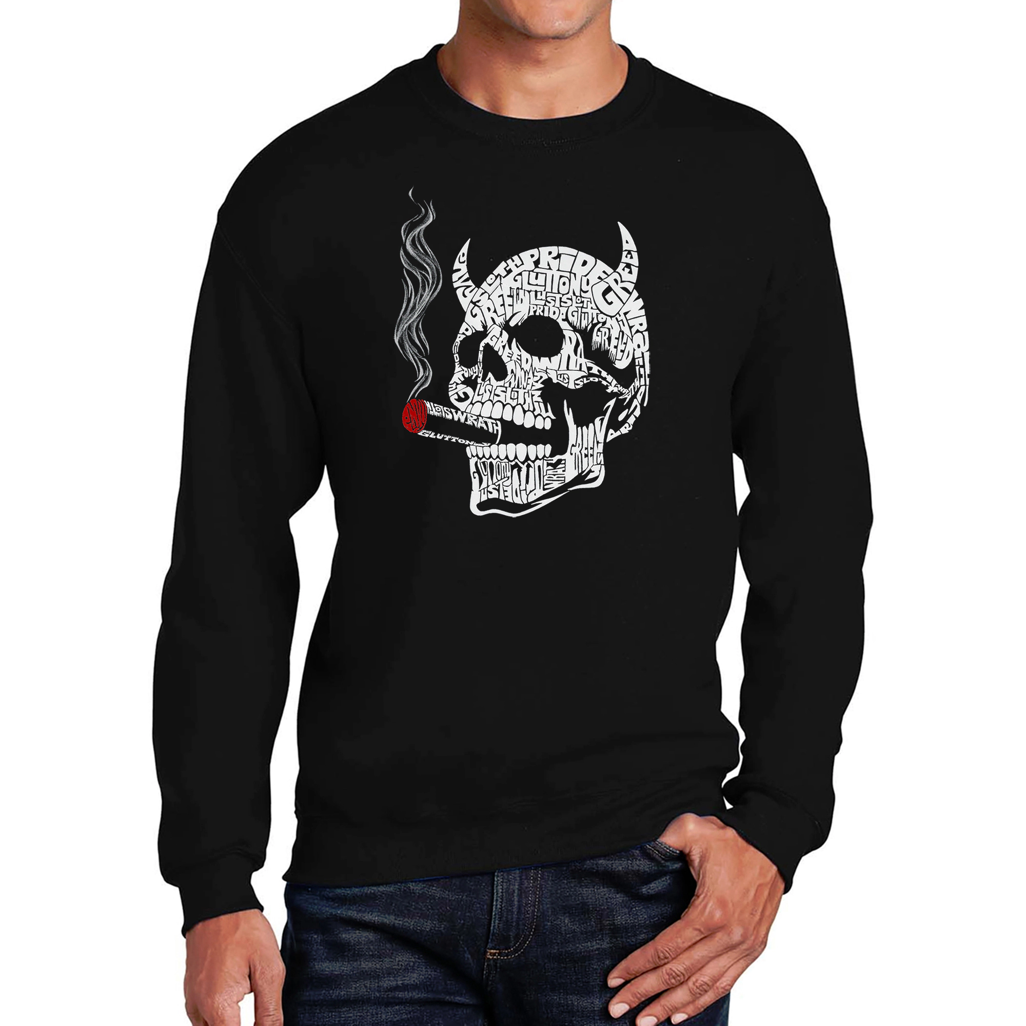 LA Pop Art 7 Deadly Sins Skull - Men's Word Crew Sweatshirt