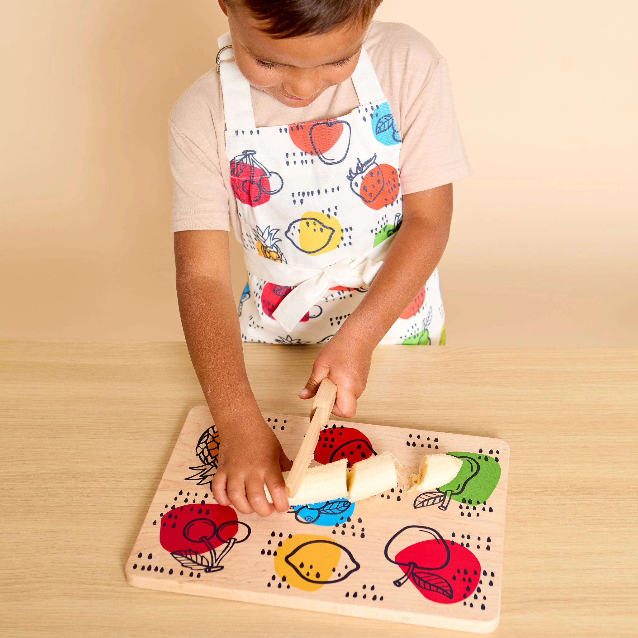 Little Chef Wooden Cutting Board, Knife & Apron Set - Made in the USA