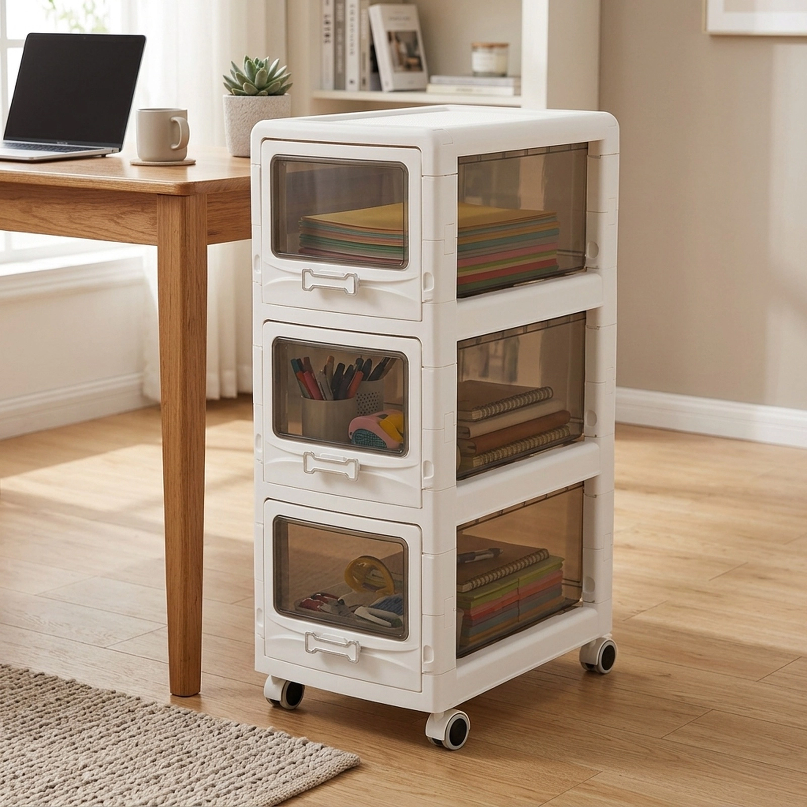 SUGIFT 3/4/5-Drawer Plastic Storage Organizer Rolling Cart 11-lb Per Drawer Capacity 16.5 x 11 x 28/36/44 in White