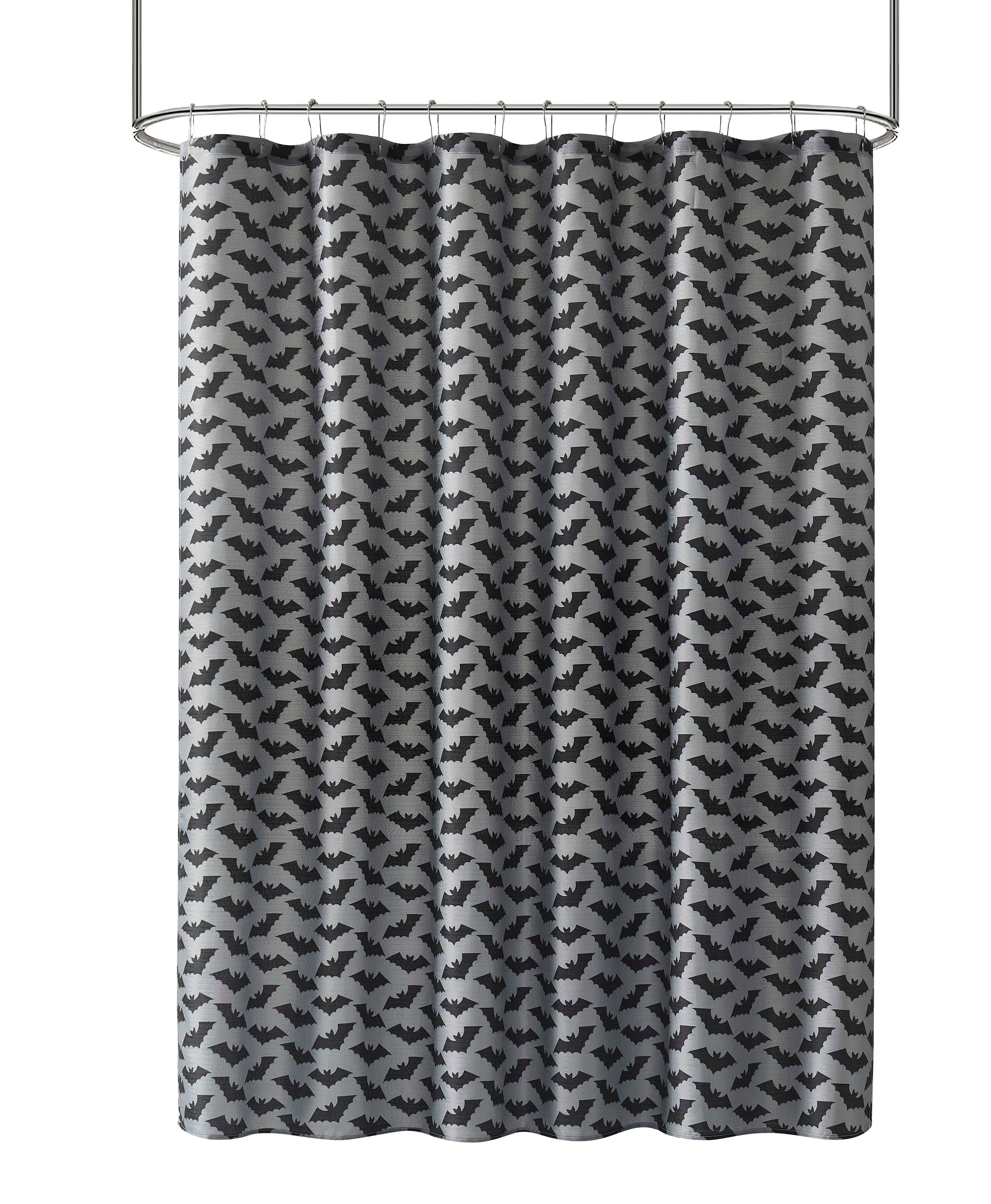 Kate Aurora Halloween Accents Gray & Black Friendly Bats Fabric Shower Curtain
