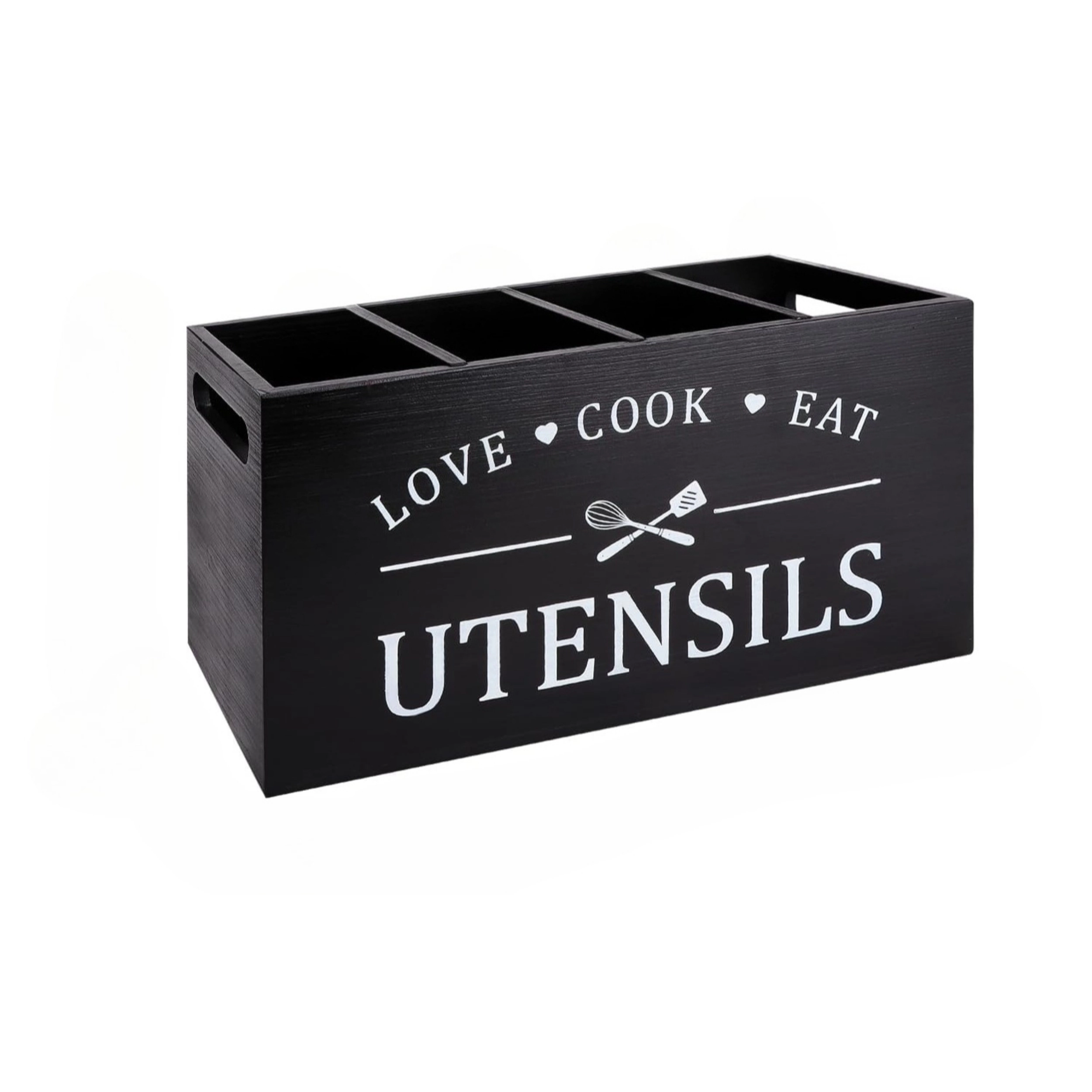 WZK Rustic Wood 4 Compartment Kitchen Utensil Holder