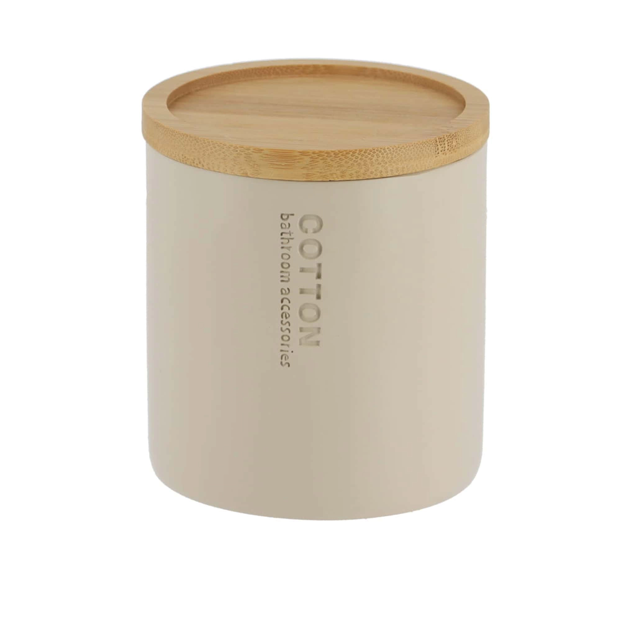 Evideco Willis Round Cotton Pad Holder with Bamboo Lid, Matte Polyresin