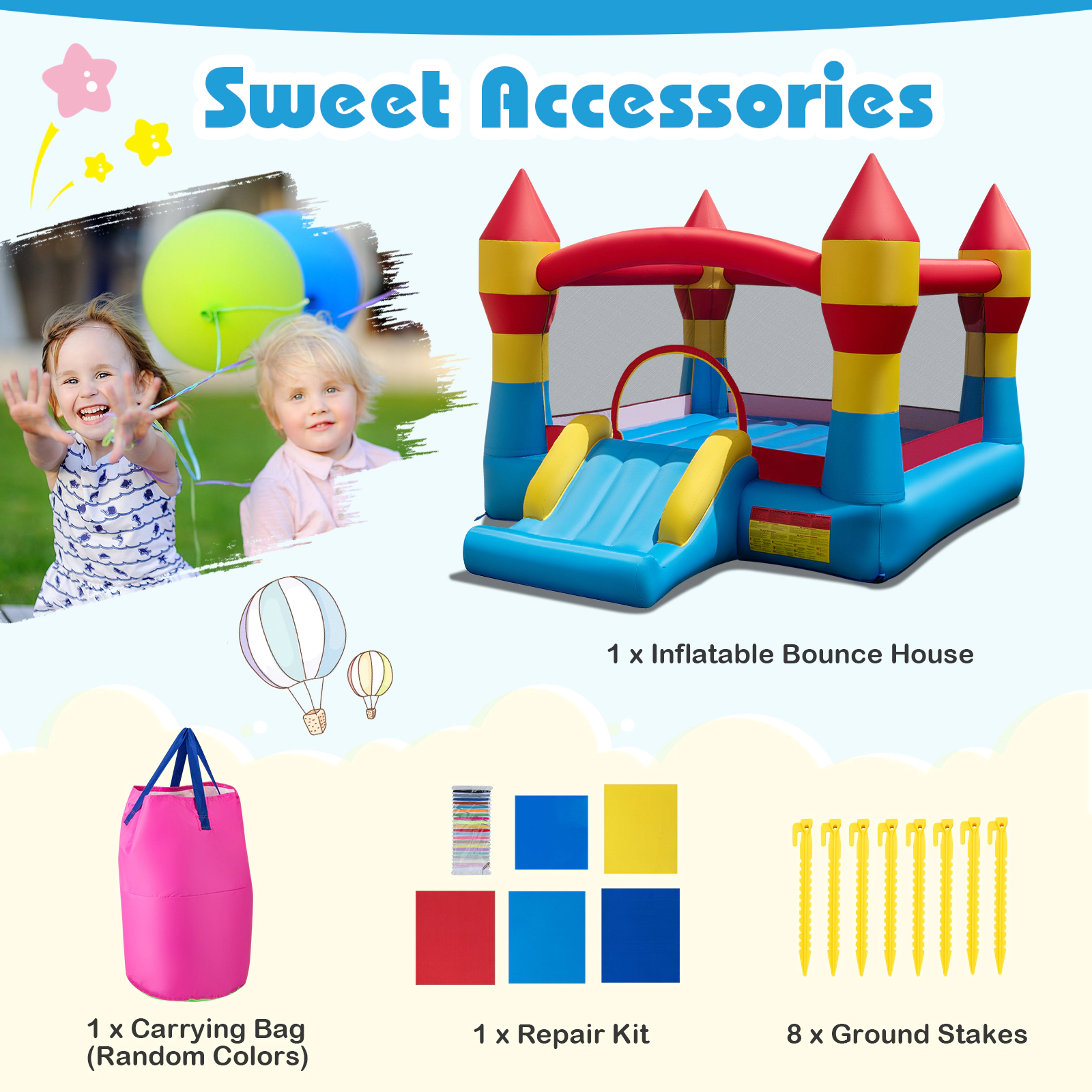 SUGIFT 3-in-1 Kids Inflatable Bouncer with Slide and Basketball Hoop 87-in Tall 300-lb Capacity Ages 3-10 Multicolor