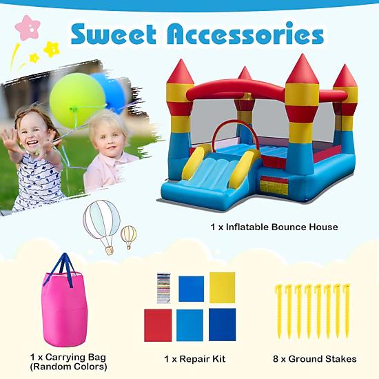SUGIFT 3-in-1 Kids Inflatable Bouncer with Slide and Basketball Hoop 87-in Tall 300-lb Capacity Ages 3-10 Multicolor