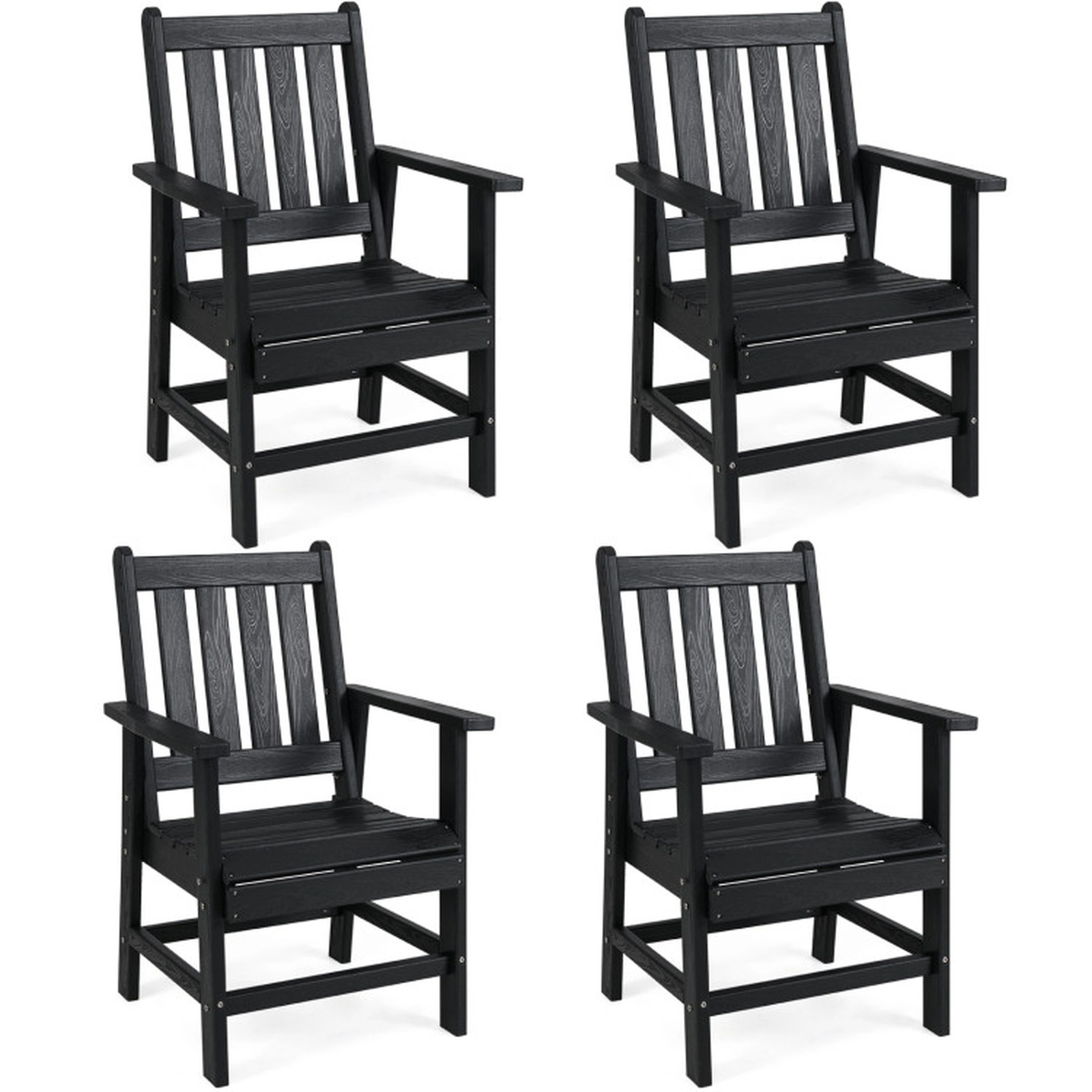 SUGIFT Set of 4 All Weather HDPE Slatted Armrests Patio Dining Chairs 24-in x 24-in x 37.5-in 330-lb Capacity Black