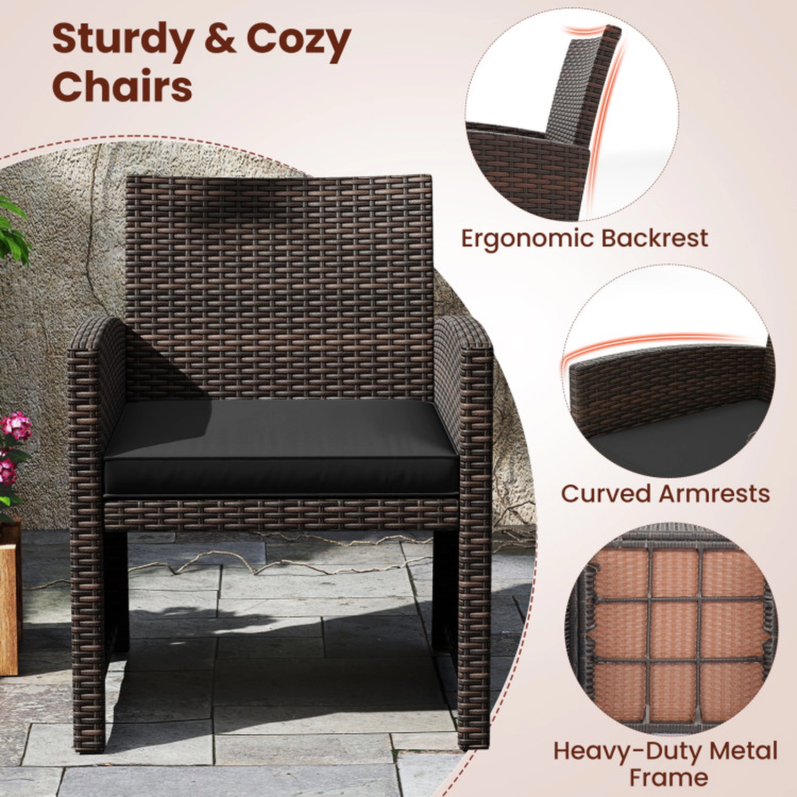 SUGIFT 3 Piece Patio Wicker Dining Set with Rectangle Tempered Glass Dining Table 400-lb Chairs Mix Brown/Gray