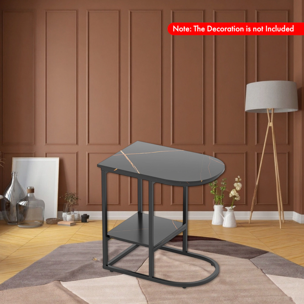 Hivvago Modern C-Frame Side Table with Imitation Marble Top and Lower Storage Shelf
