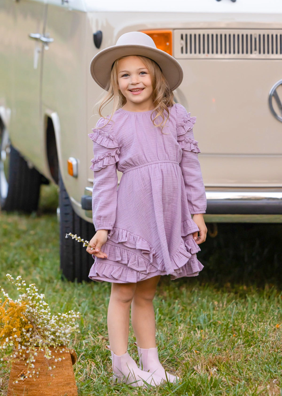 Mabel and Honey Lavender Dew Elastic Waist Cotton Gauze Dress