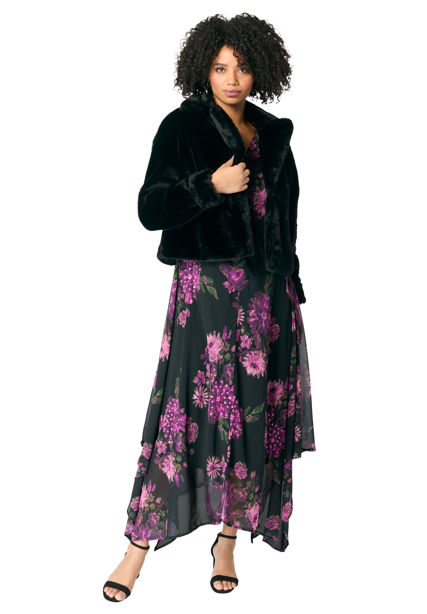 Roaman's Women's Plus Cropped Faux Fur Shrug