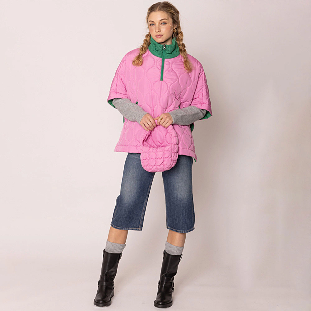 TRUEDAMES Women Quilted Short Sleeves Puffer Pullover Poncho