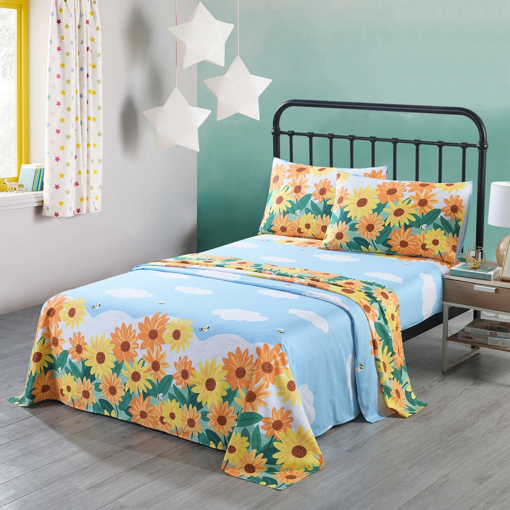 MarCielo 3/4 Piece Kids 100% Cotton Sunflower Bed Sheet Set