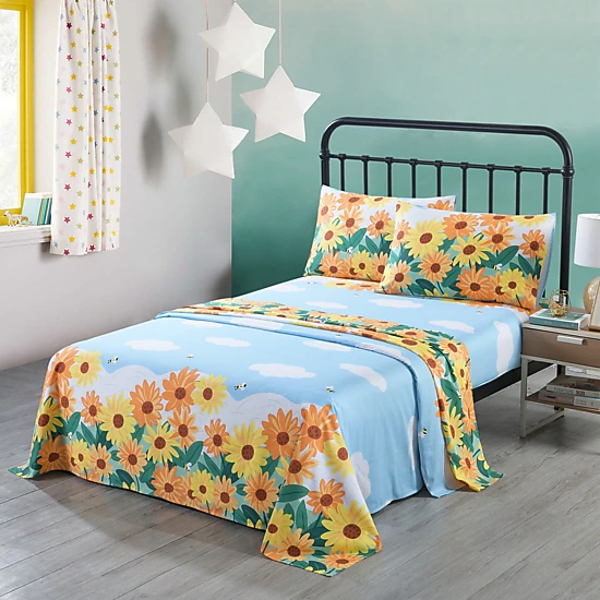 MarCielo 3/4 Piece Kids 100% Cotton Sunflower Bed Sheet Set