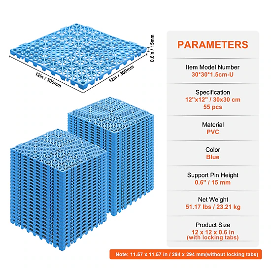 HONGGE Interlocking Tile Drainage Tiles 12" x 12" Splicing Soft PVC Interlocking Drainage Floor Tiles Non-Slip Drainage