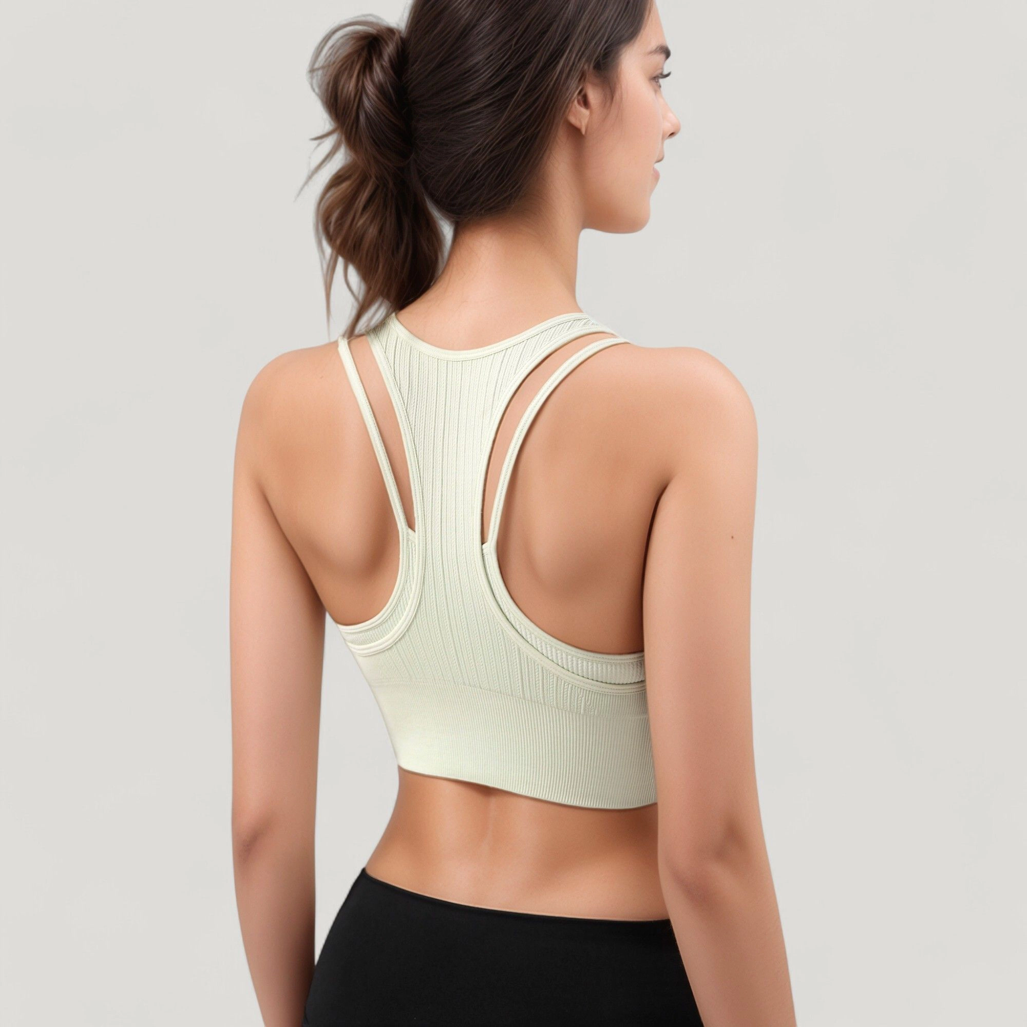 Anna-Kaci Women's Ribbed High Neck Crop Top with Double Strap Detail