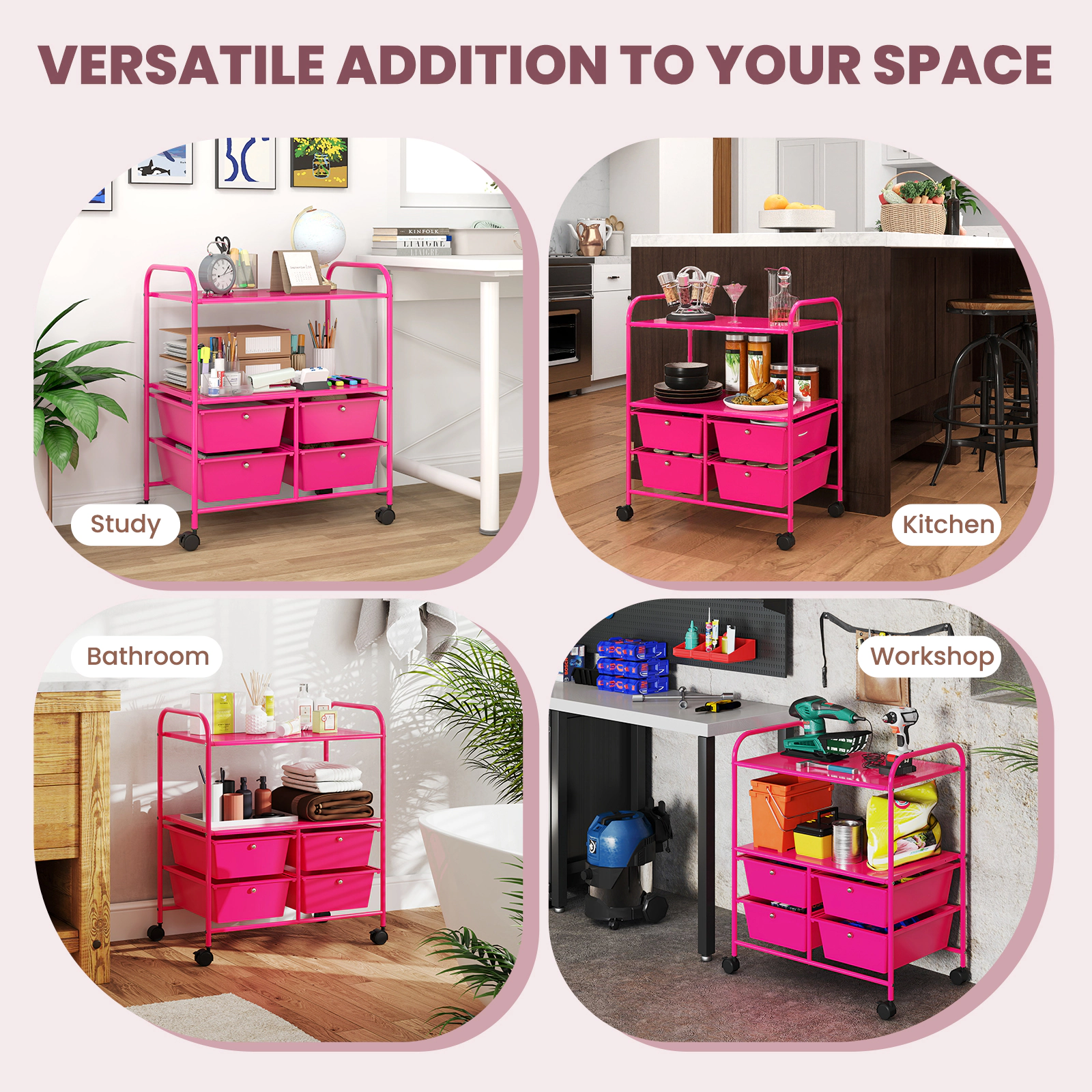 Hivvago 4-Drawer Rolling Storage Cart with Shelves