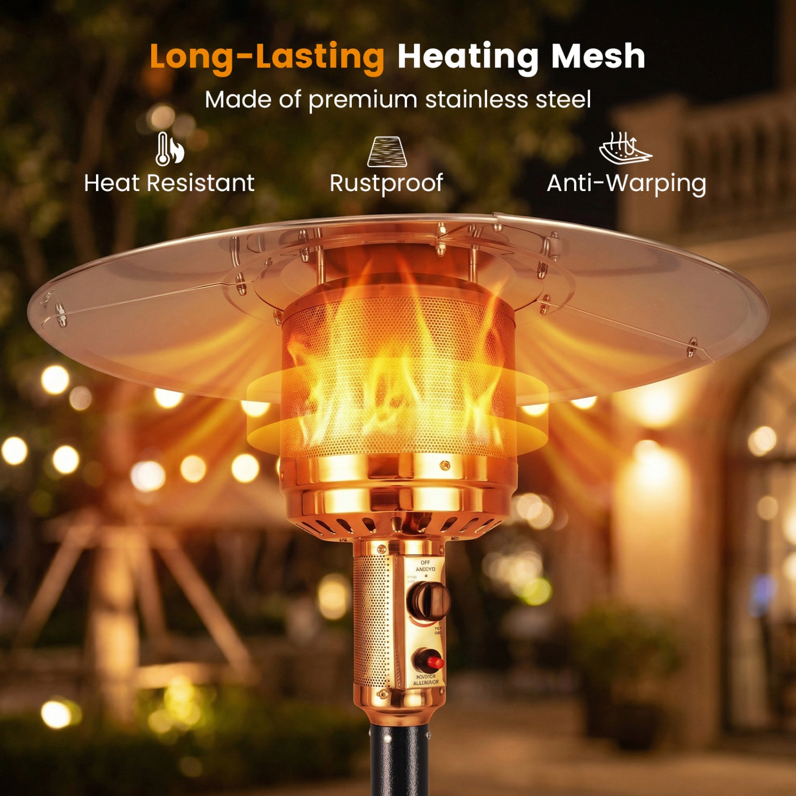 SUGIFT 50000-BTU Black 20-ft Coverage Propane Patio Heater with Stainless Steel Burner and Built-in Wheels