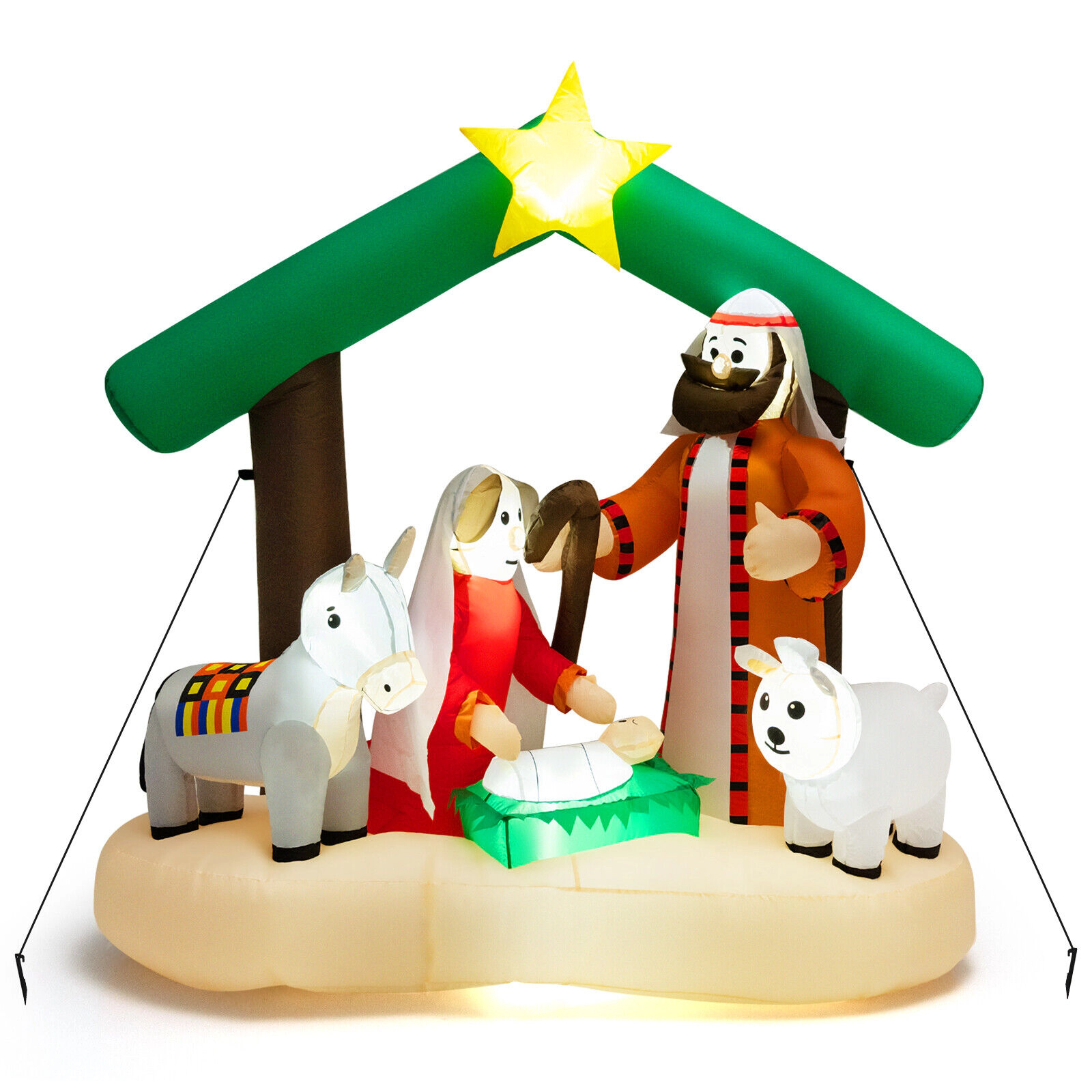 SUGIFT 6.7-ft Christmas Inflatable Nativity Scene with LED Lights Outdoor Decoration Colorful