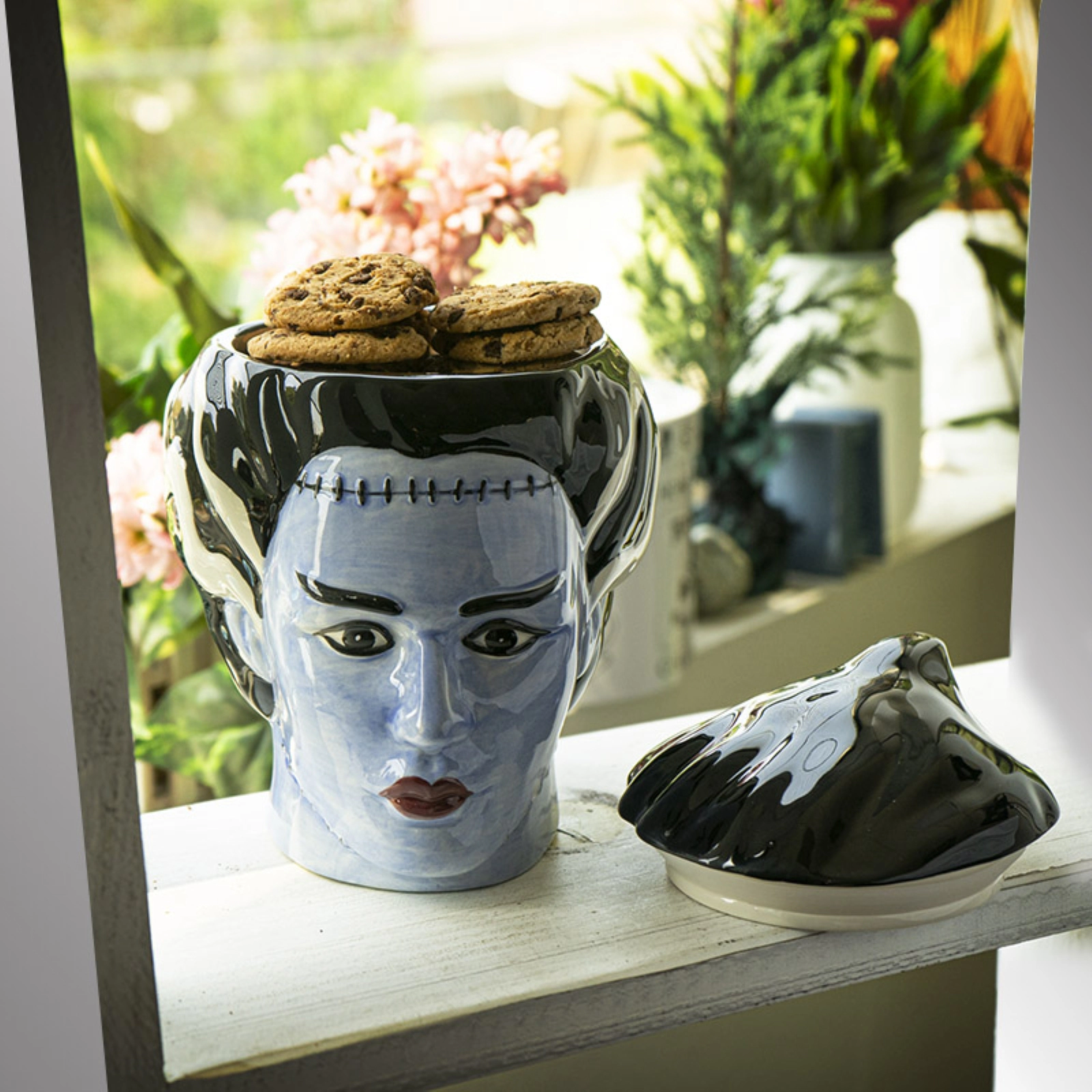 Pacific Giftware The Bride Of Frankenstein Ceramic Cookie Jar Halloween Decor Kitchen Accessory 8.25 inch