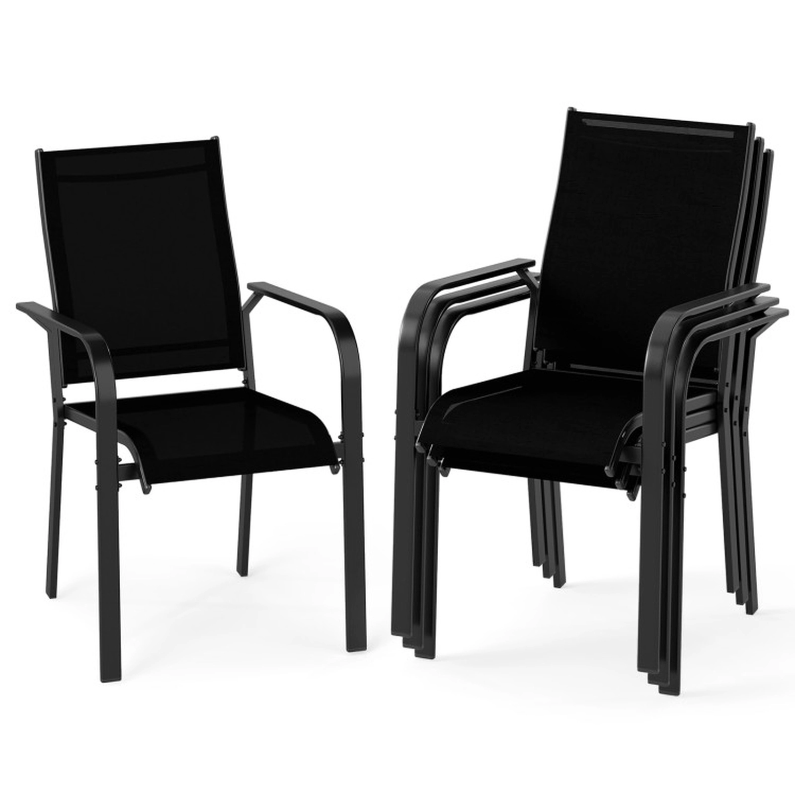 SUGIFT Set of 4 Stackable Patio Dining Armchairs, Breathable Mesh, Metal Frame, 350 lb Capacity