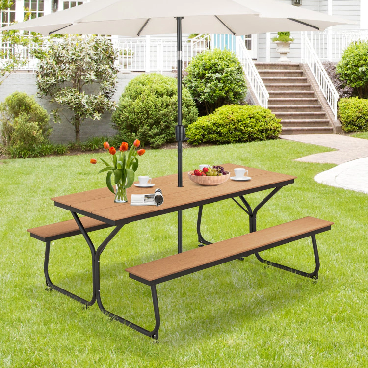 Hivvago 6 Feet Outdoor Picnic Table Bench Set For 6-8 People