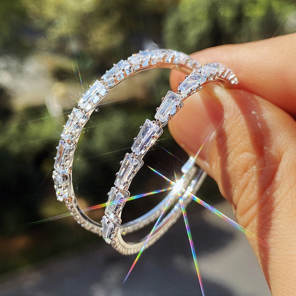 Full Pave Sparkling Cubic Zirconia Large Circle Hoop Earrings for Women