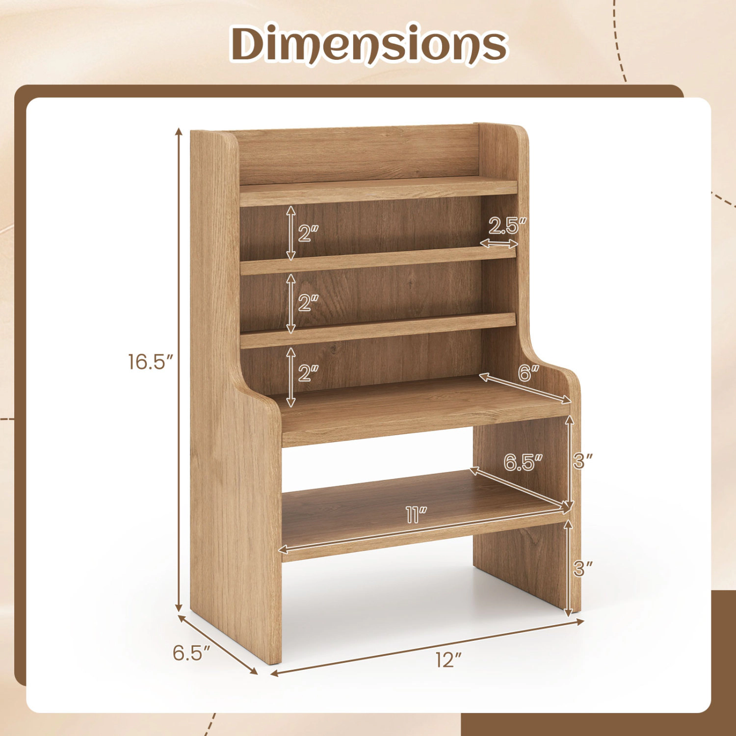 LJG Desktop Organizer 6-Tier Mini Storage Rack with 2 Removable Shelves