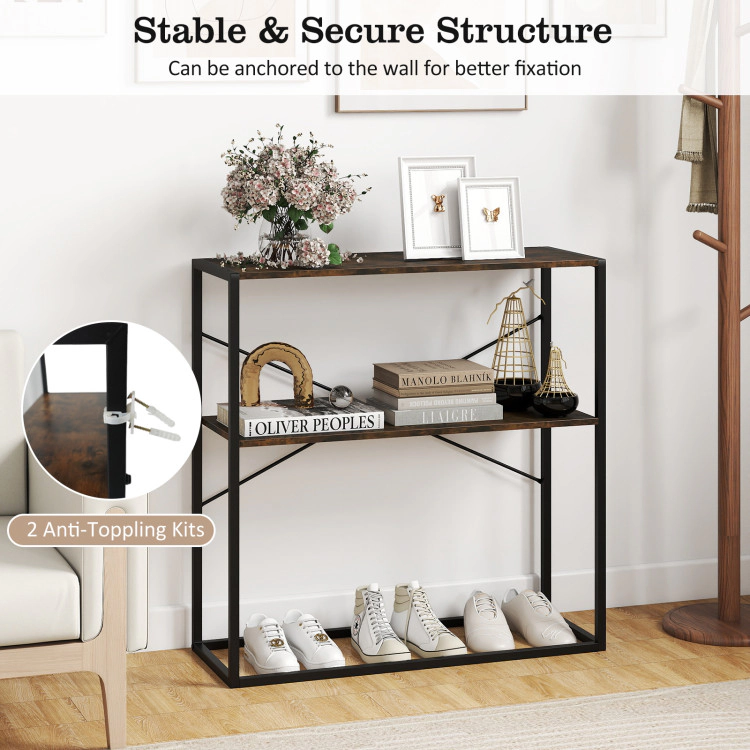 Hivvago Modern 36" Entryway Console Table Featuring Dual Wooden Shelves and Metal Base