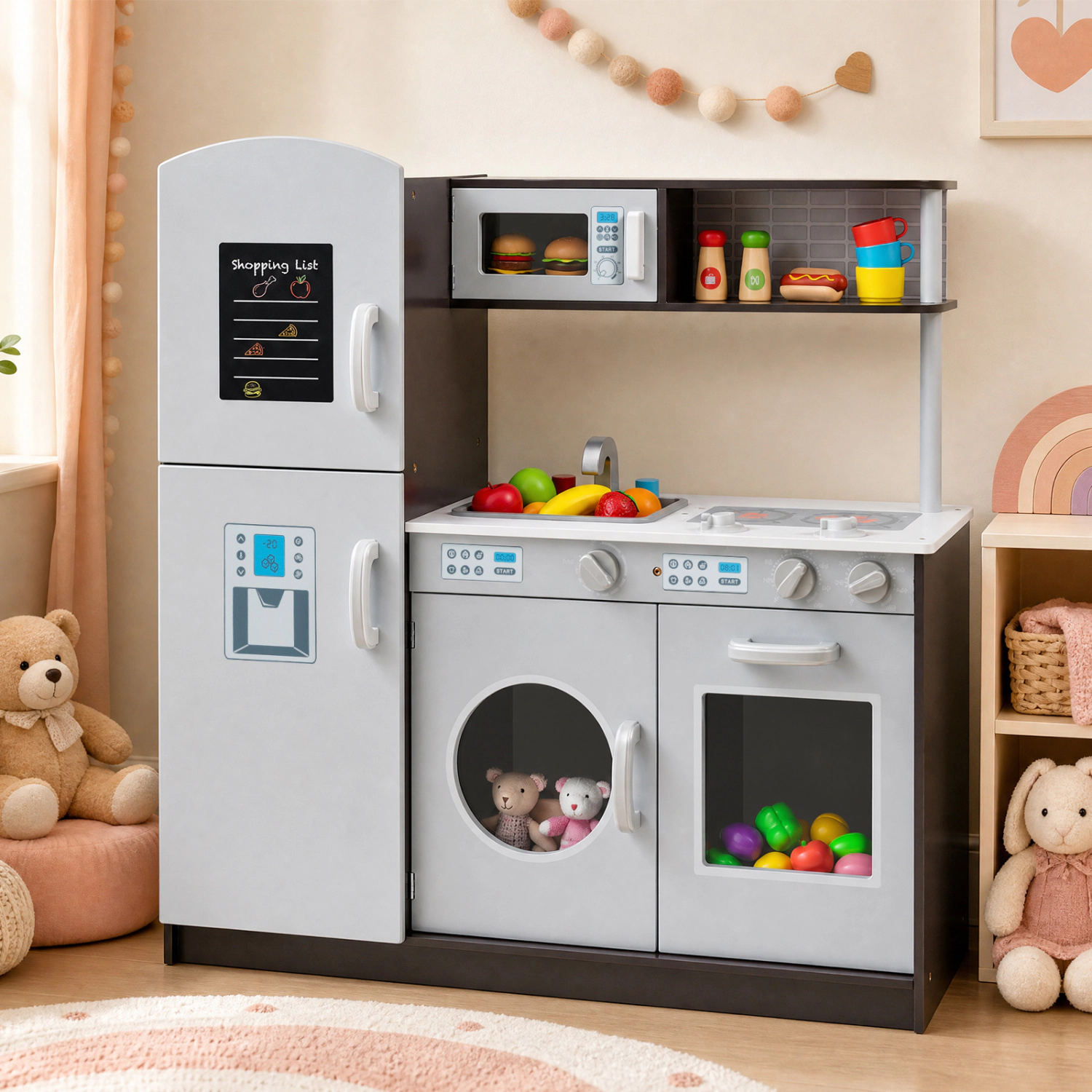 LJG Kids Pretend Play Kitchen Cooking Set with Simulated Sound