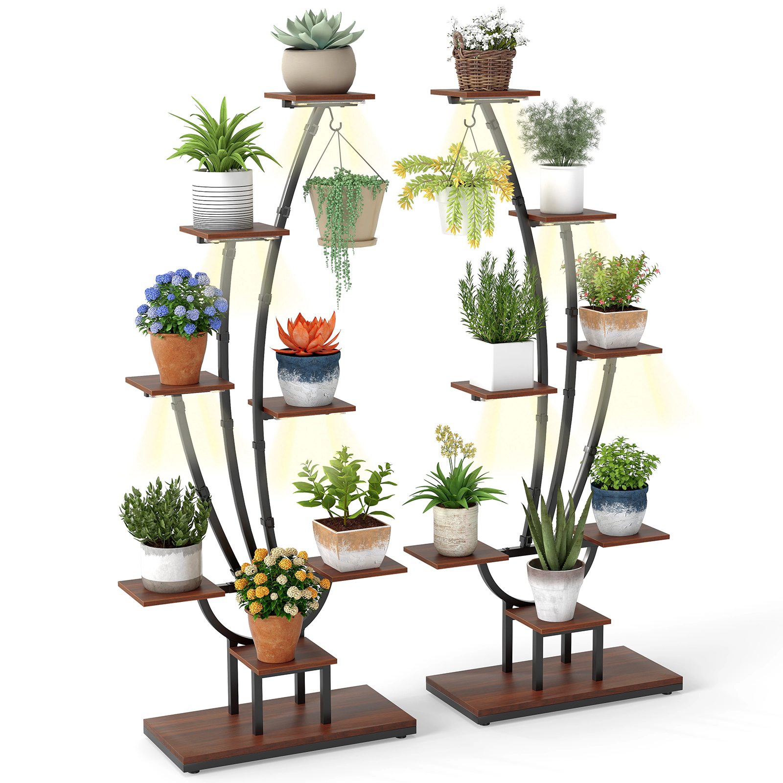 SUGIFT 8 Tier Grow Lights Set of 2 Indoor Plant Stand Tall Corner Metal Shelf