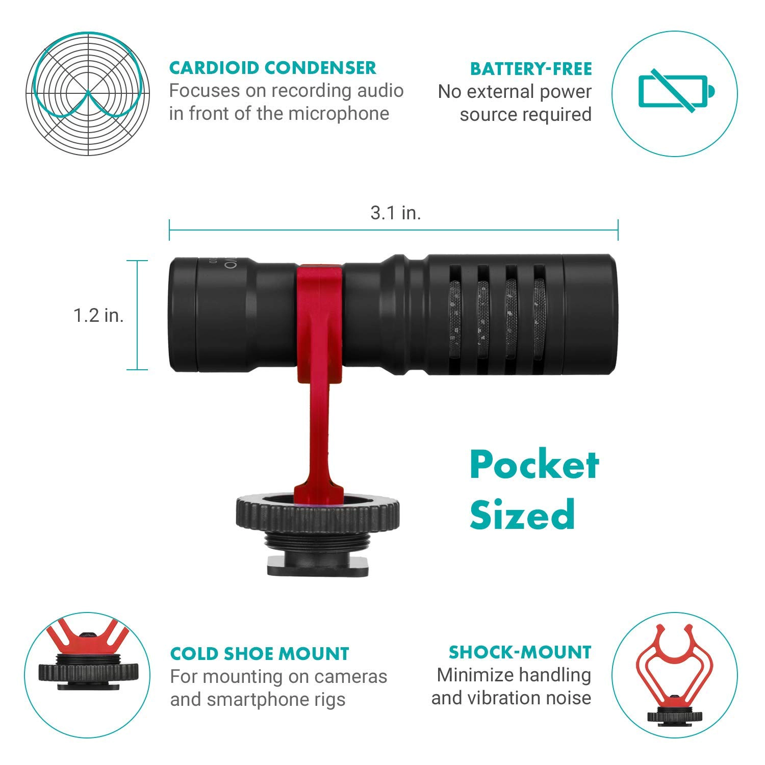 Movo PR-2-PM Smartphone Video Rig with Shotgun Microphone Grip Handle Wrist Strap for Smartphones