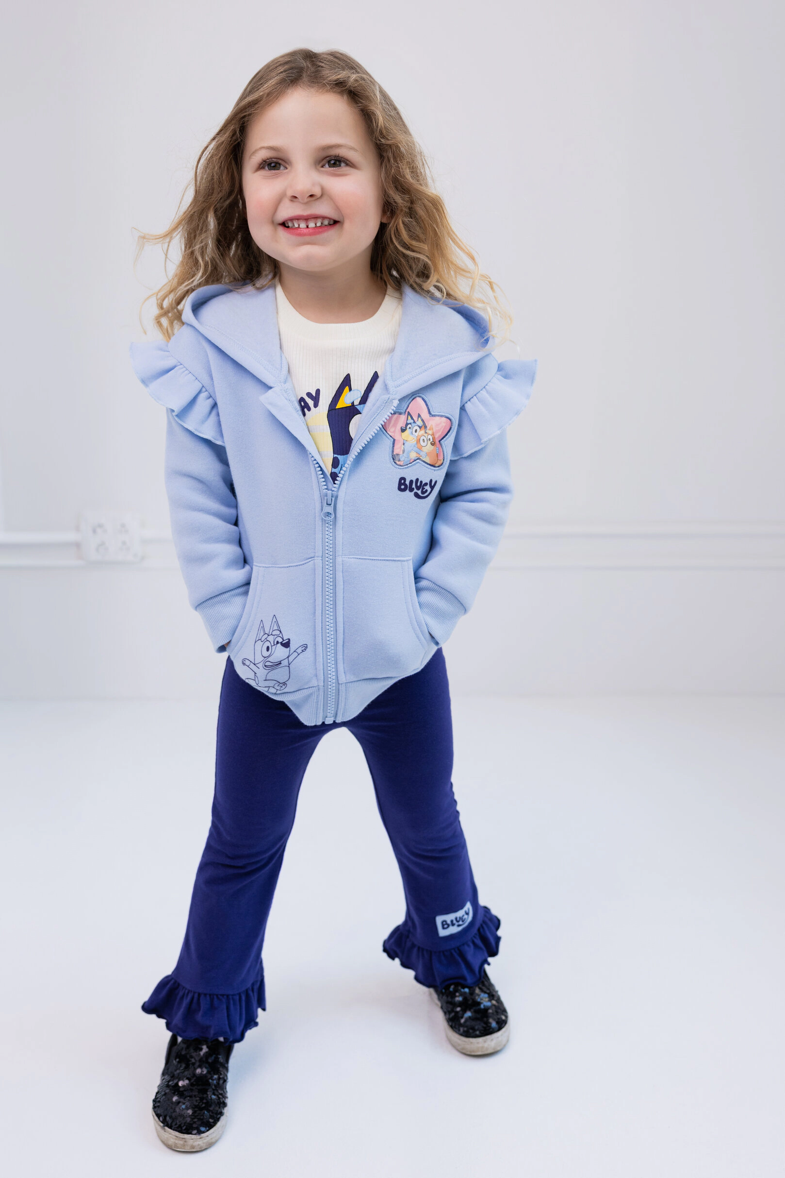 Bluey Girls' Zip-Up Hoodie T-Shirt and Pants Set