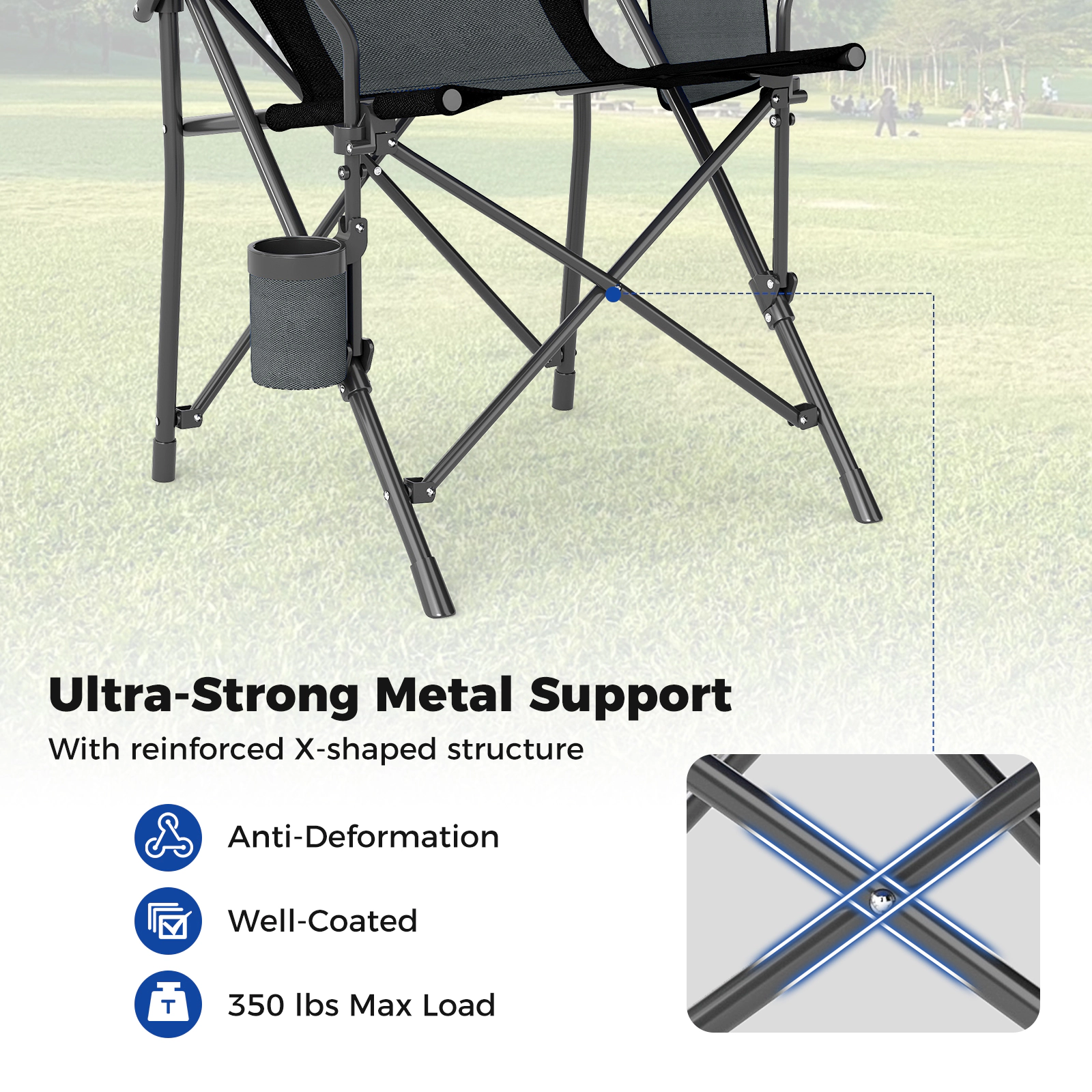 LJG Portable Folding Oxford Cloth Camping Chair with Cup Holder and Side Pocket