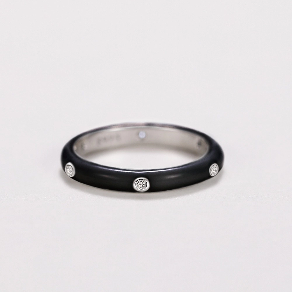 Wardrobe Whimsy Colorful Enamel Stackable Band Rings with Cubic Zirconia Accent for Women