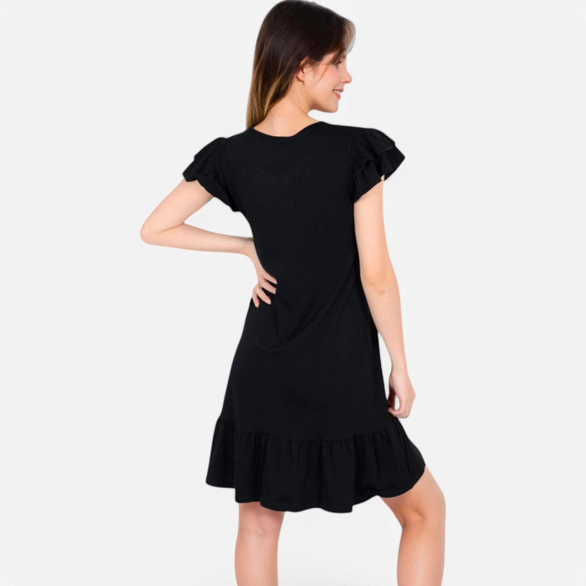 Anna-Kaci Women's Ruffle Sleeve V Neck Tiered Hem Casual Fit Dress