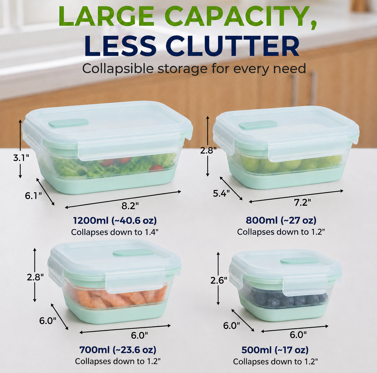 CHEFSPOT Collapsible Silicone Food Storage Containers 4 Pack
