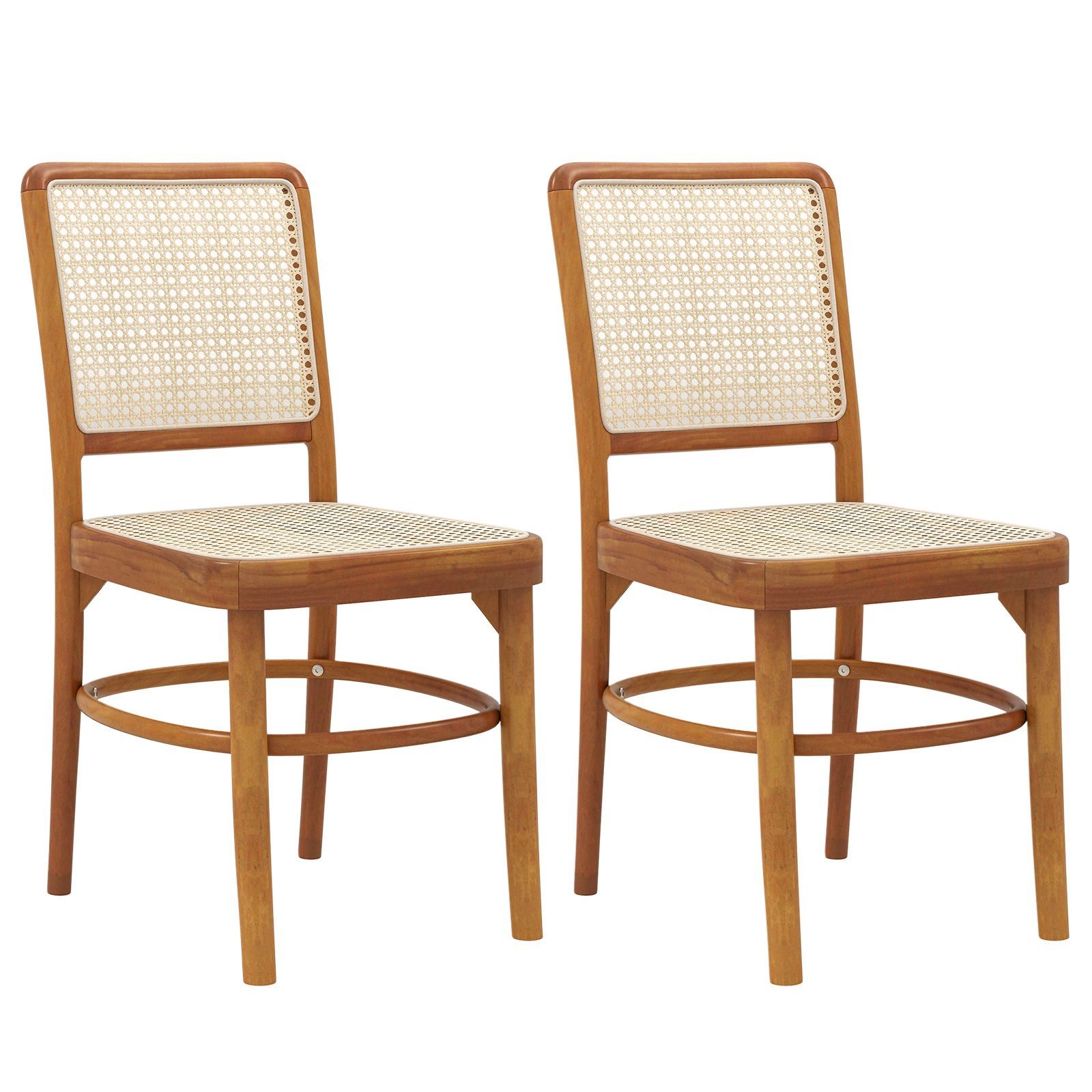 SlickBlue Boho Rattan Dining Chairs Set of 2, Teak Wood Frame, Armless