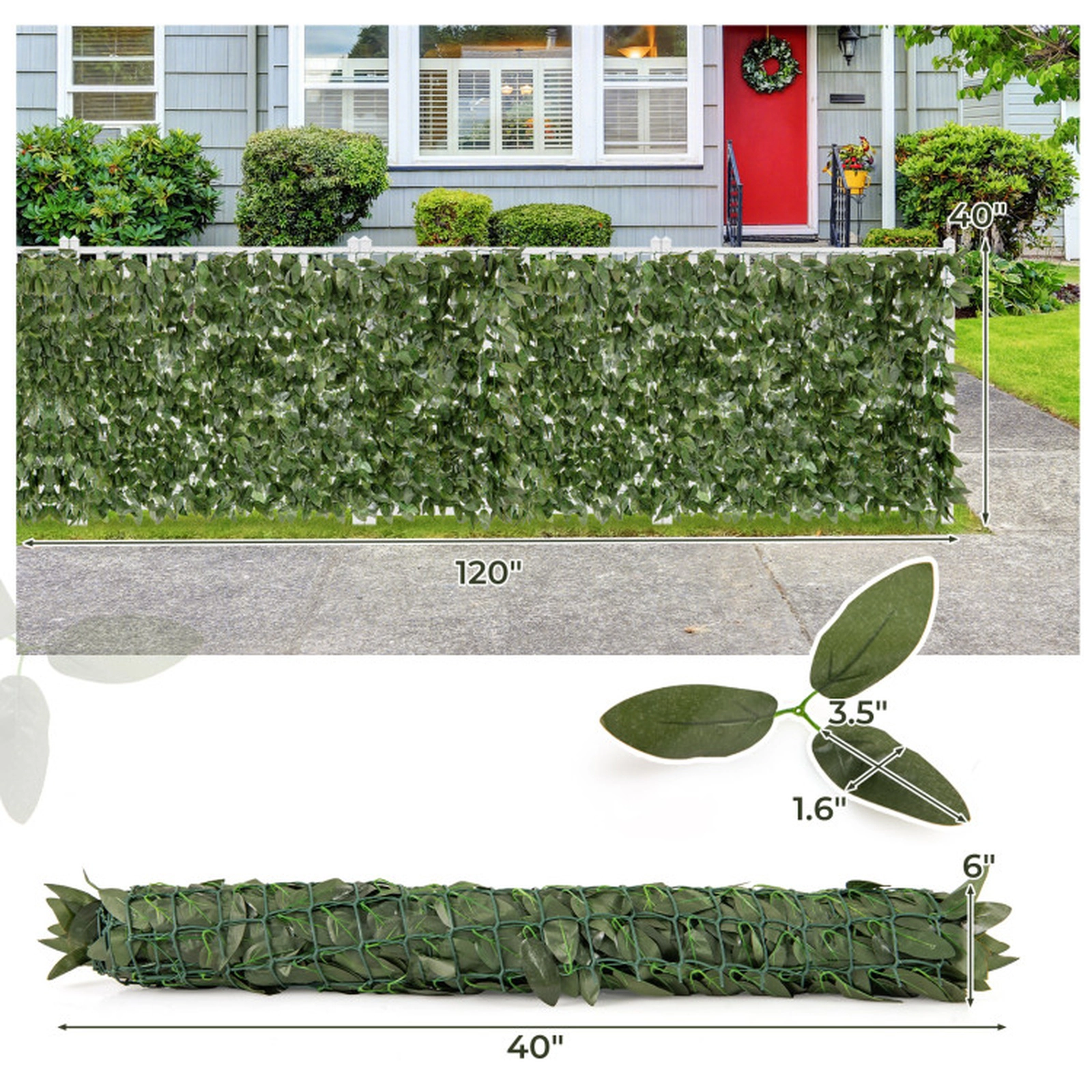 SUGIFT Artificial Lily Leaf Privacy Fence Screen 120 x 40 in Panel Polyester Fabric 7.5-lb Dark Green