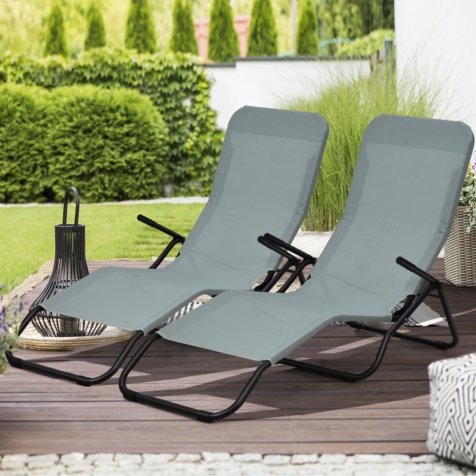 SUGIFT Folding Rocking Chaise Lounge Chairs, Set of 2, Light Green