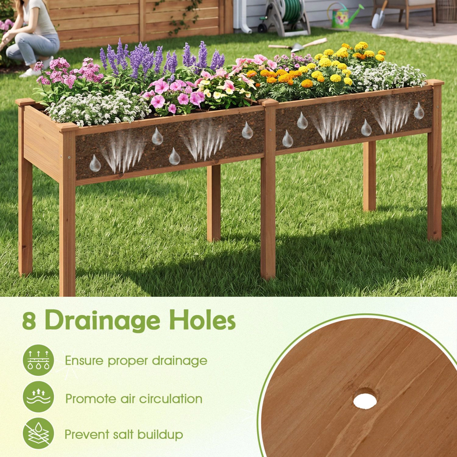 Slickblue Elevated Raised Garden Bed with Divider and Drainage Holes