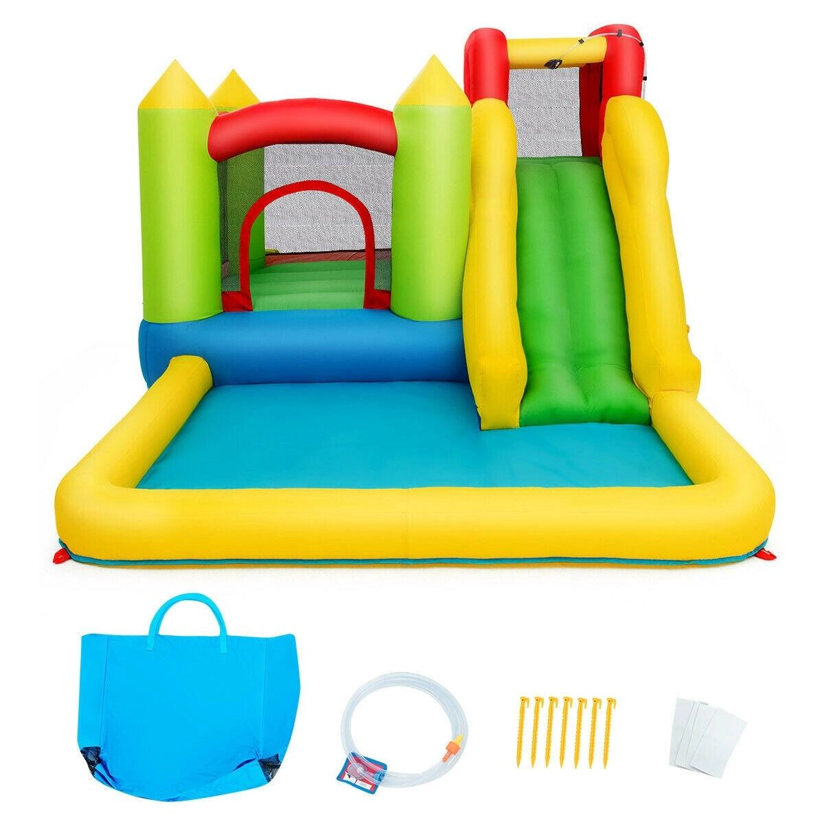 SUGIFT 138-in 297-lb Capacity Inflatable Bounce House Water Slide with Mesh Walls Hose and Carrying Bag