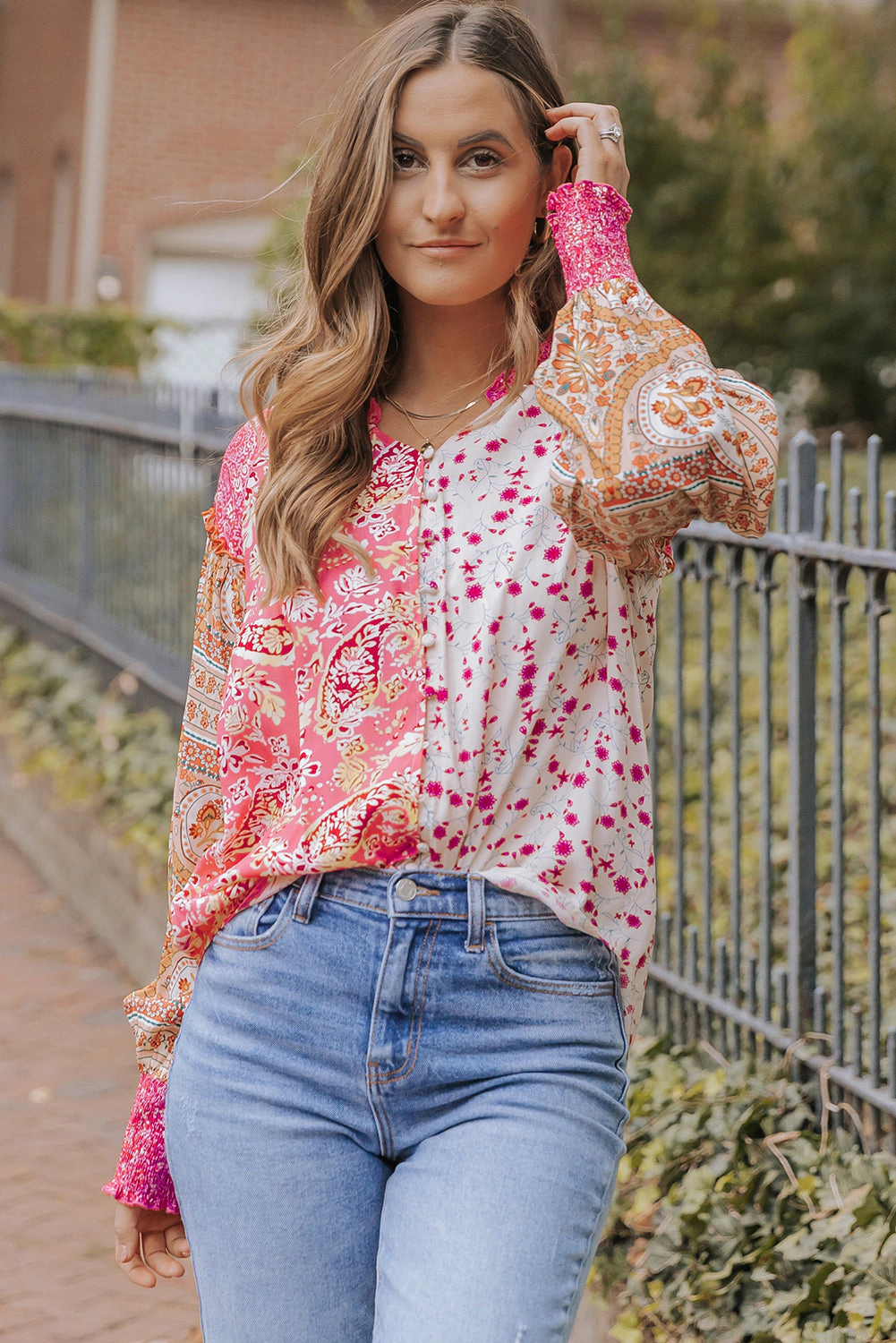 Threaded Pear Women's Adalee Printed Puff Sleeve Shirt