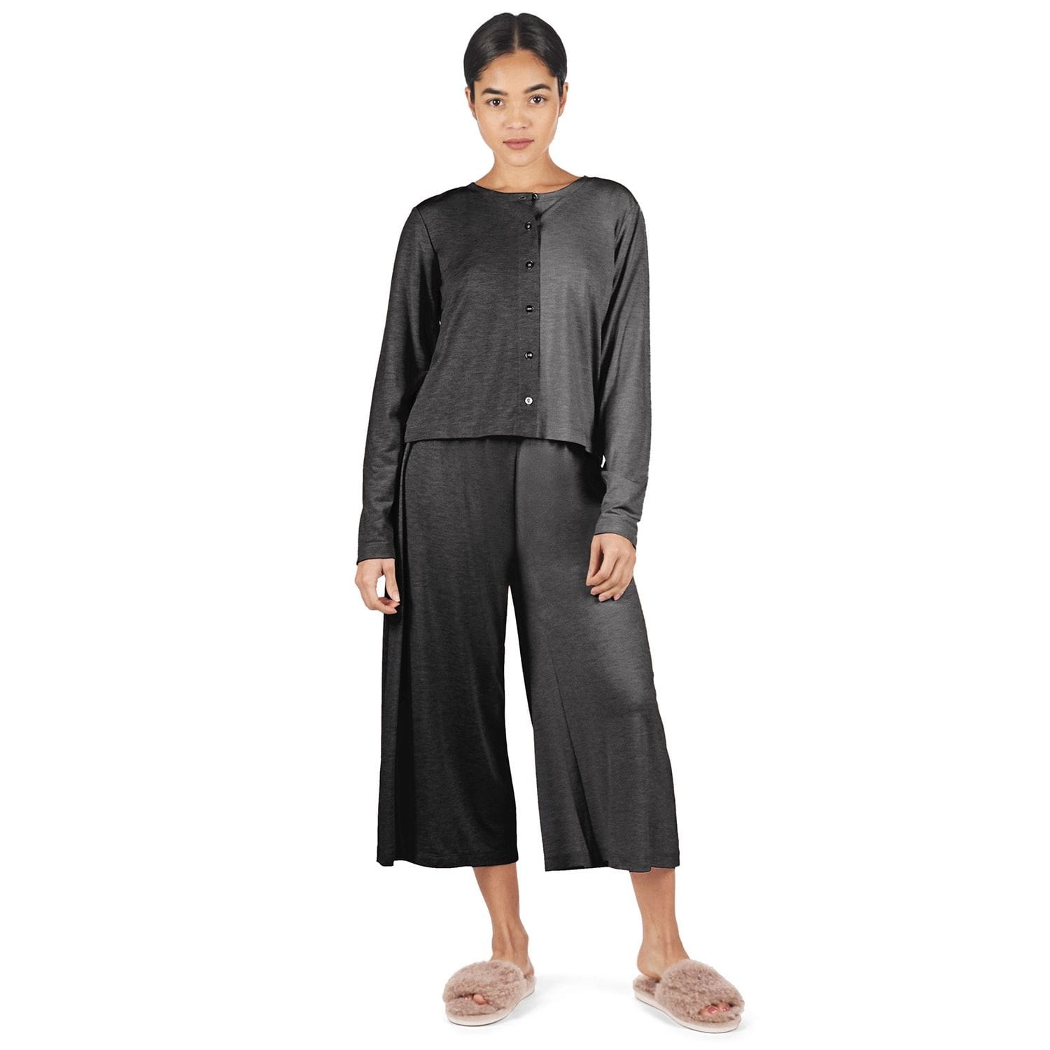 MeMoi Women's Color Block Modal Button-Down Shirt and Capri Set