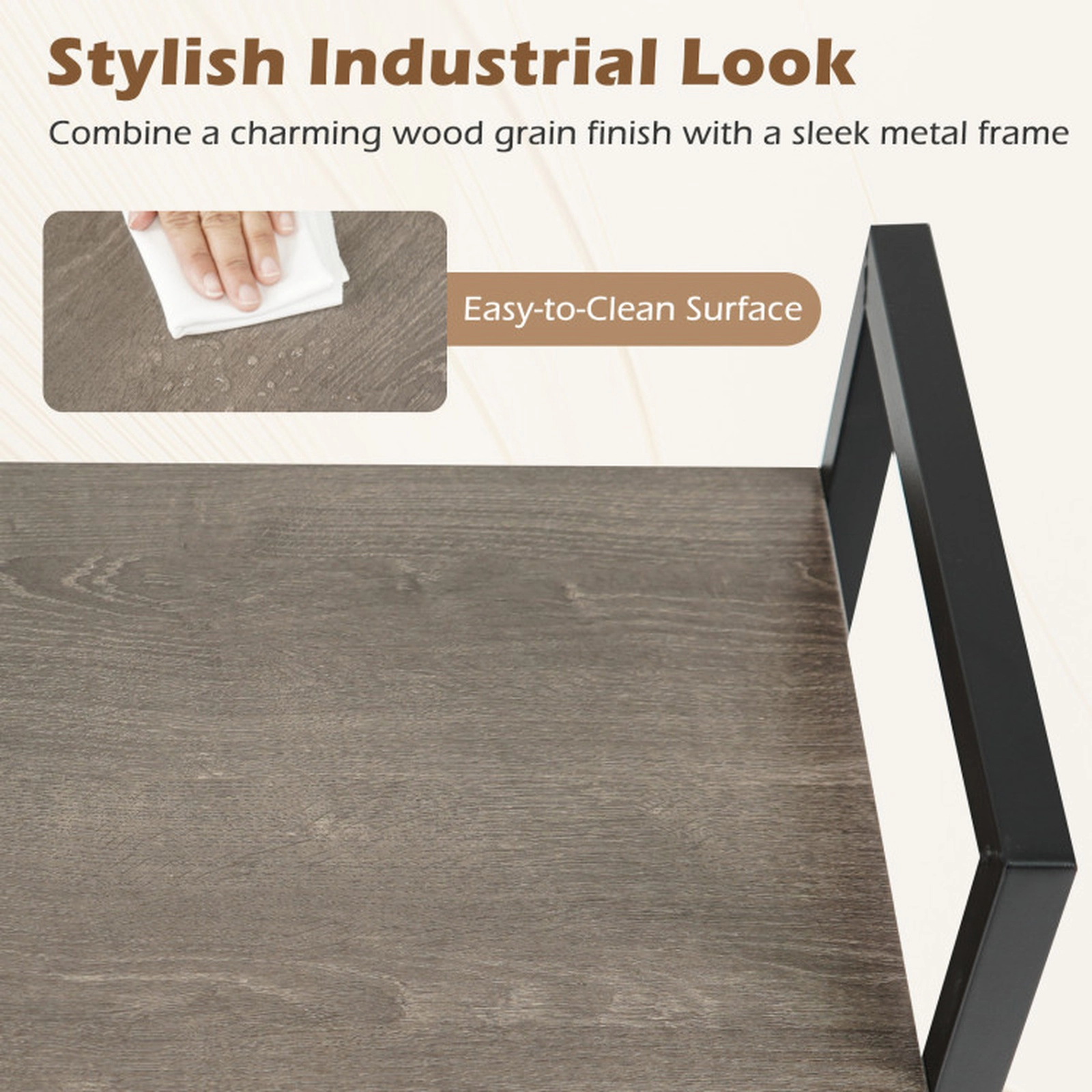 SUGIFT 4-Tier Bookshelf with X-Braced Metal Frame and Adjustable Foot Pads