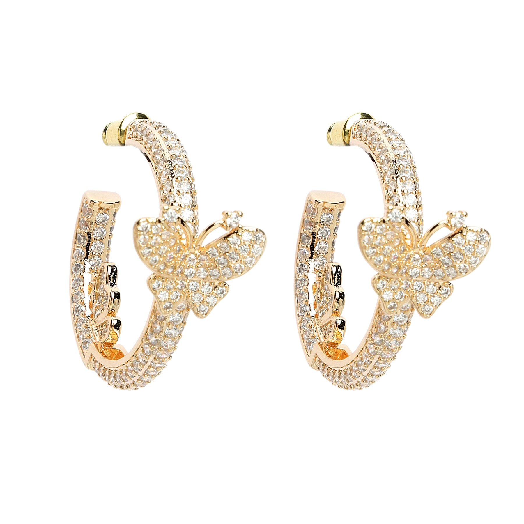 AGP PARIS Womens Diva Collection Dainty Butterfly Zirconia Hoop Earrings